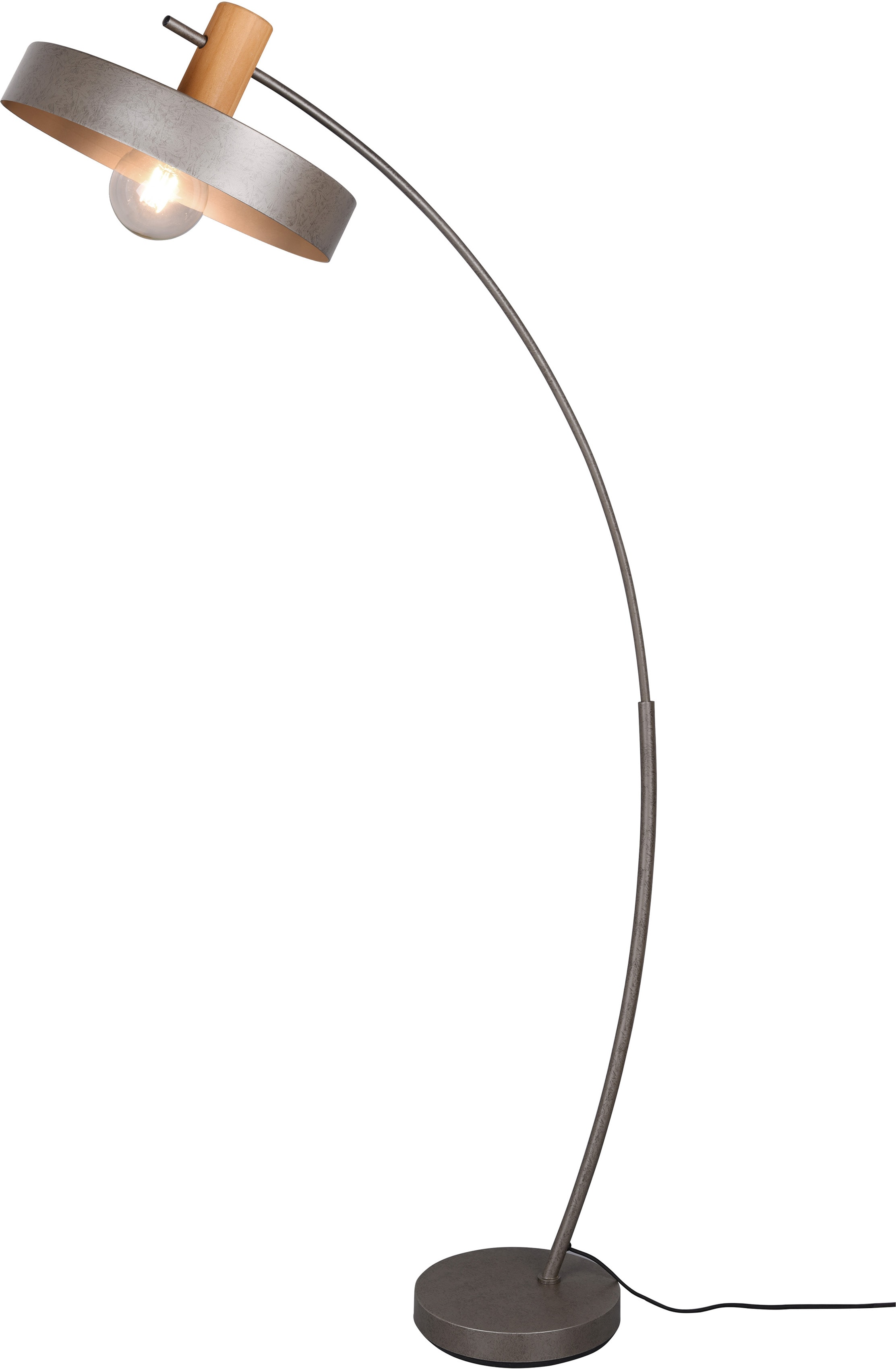 TRIO Leuchten Stehlampe GAYA, Stehleuchte mit Fußschalter, E27, 1 St., Vintage, mit Holz-Deko und Nickel antik Oberfläche, E27 Leuchtmittel frei wählbar