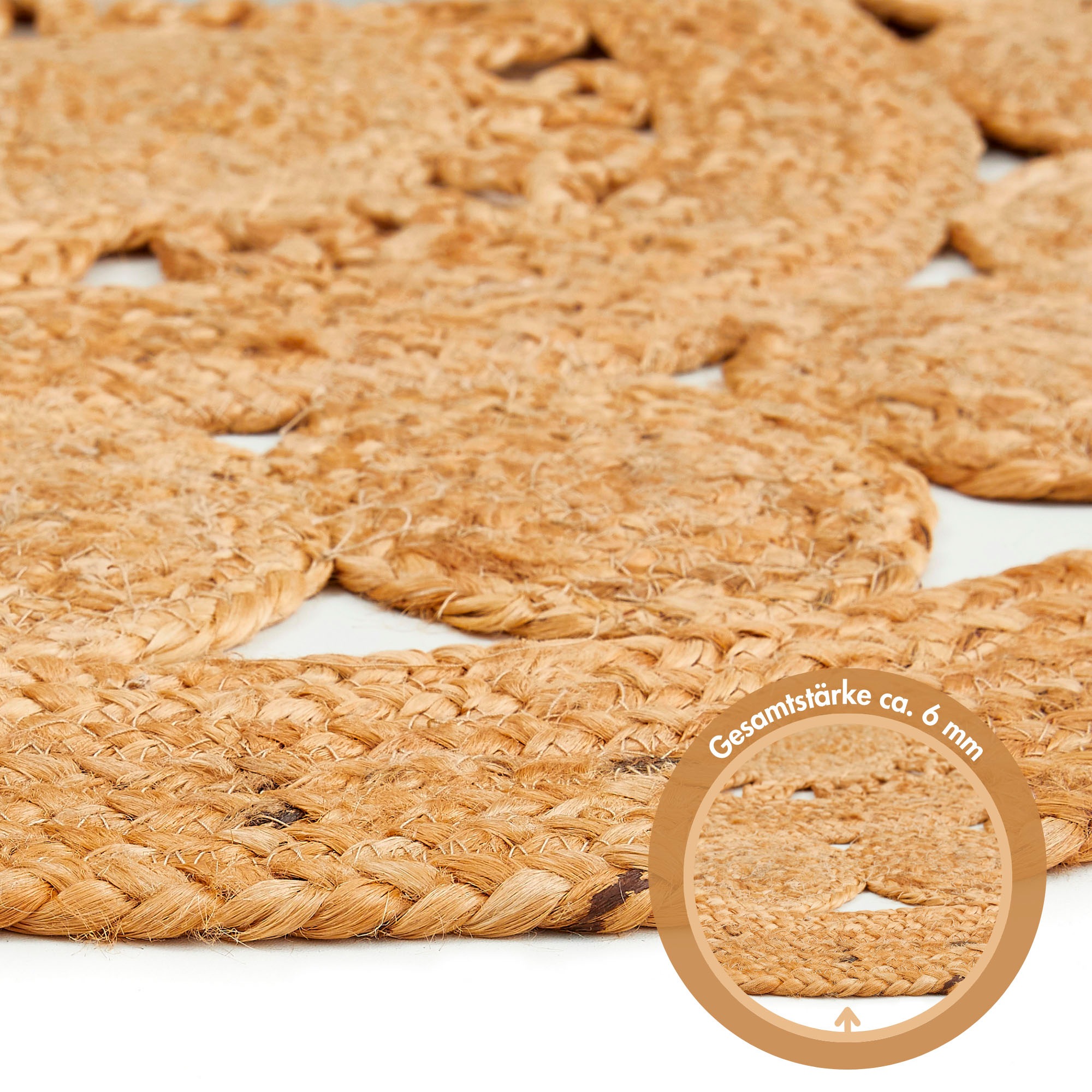 LUXOR living Teppich »Balo«, rund, 6 mm Höhe, Juteteppich, reine Naturfaser, handgeflochten, Flecht Design