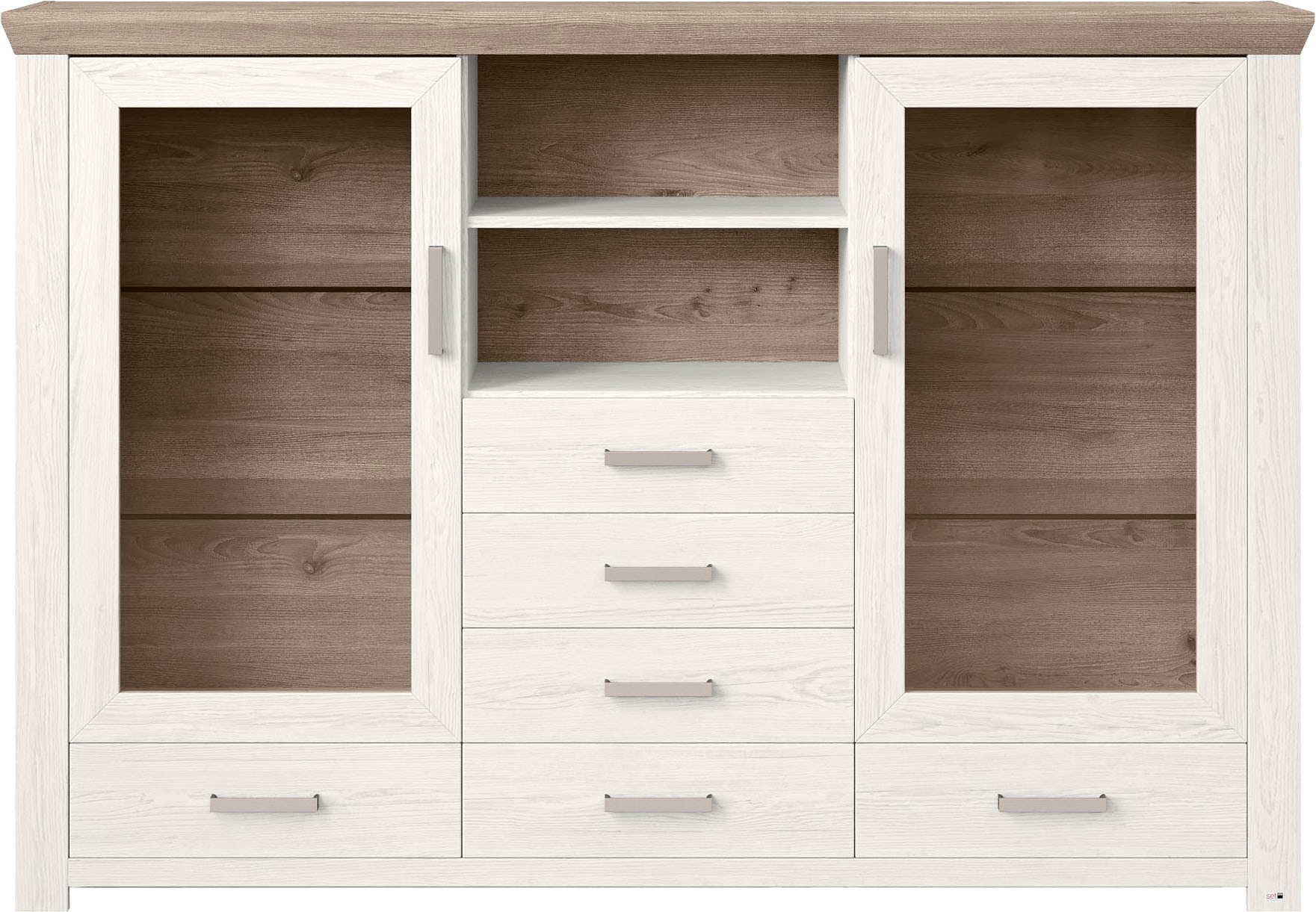 set one by Musterring Highboard »York«, Typ 56, mit Glastüren, Beleuchtung optional, B 184 cm