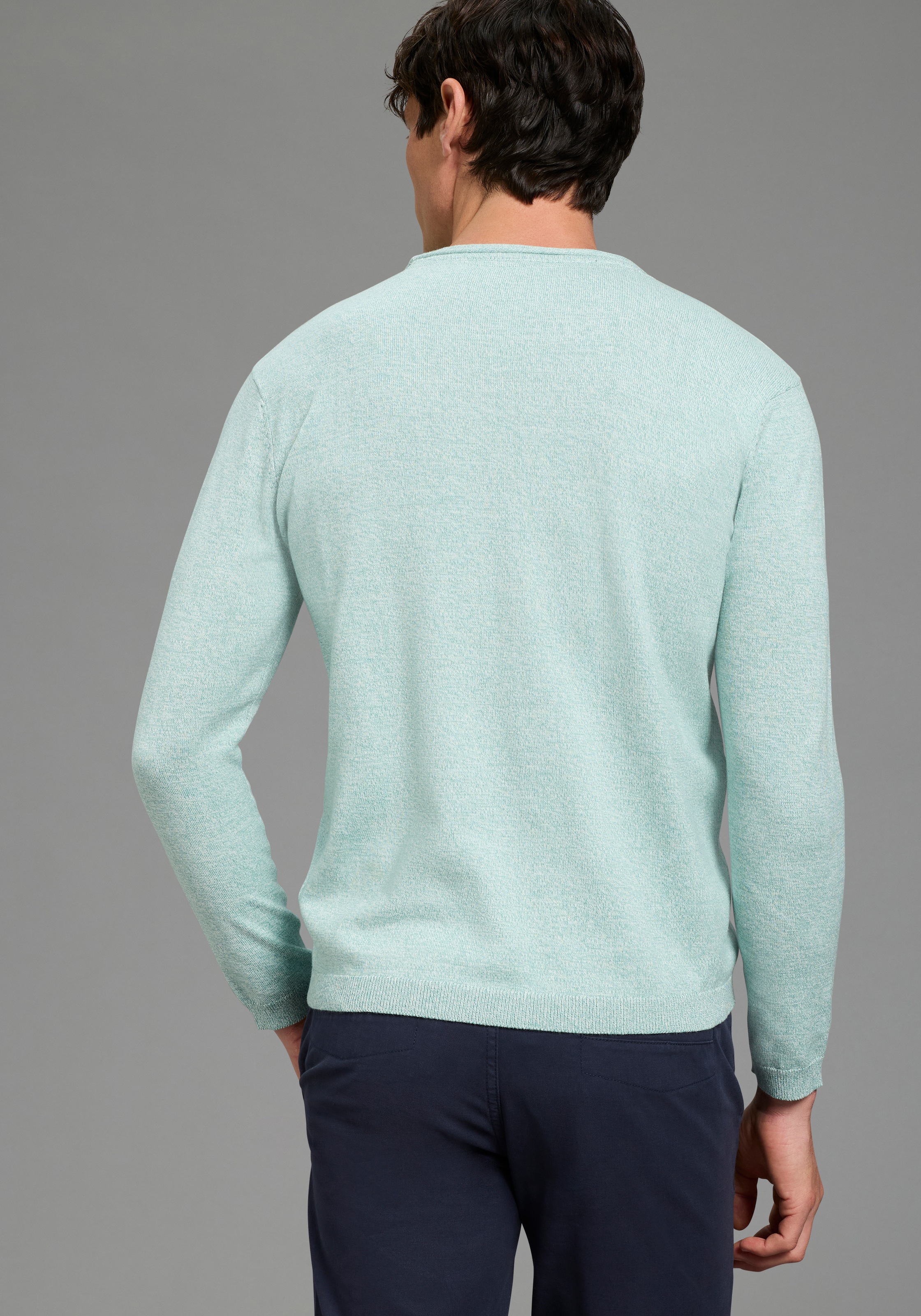 Bruno Banani Rundhalspullover aus Baumwolle, mit Rundhalsausschnitt, Langarm, melierte Optik