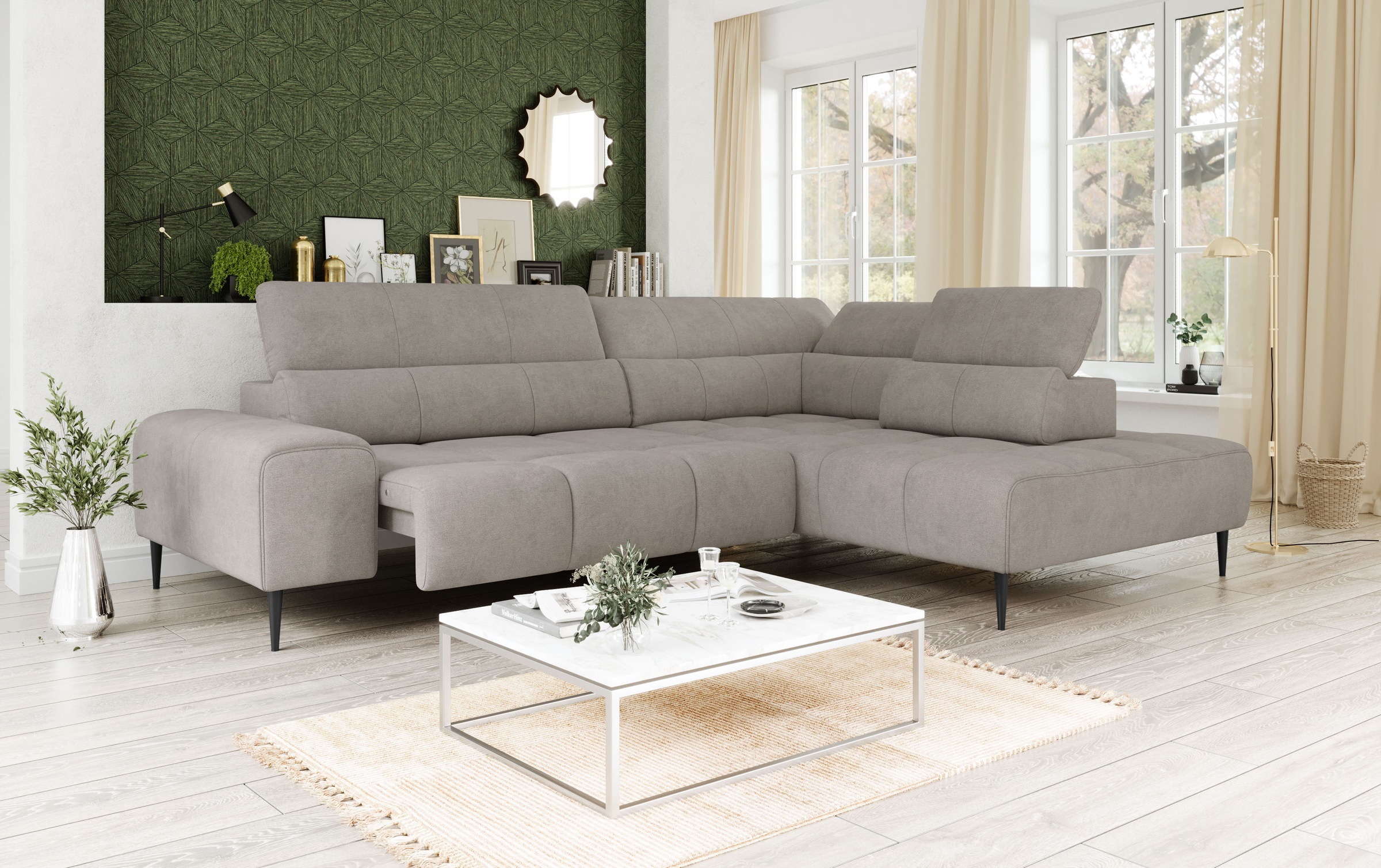 OTTO home Ecksofa "Theo L-Form, B: 298 cm" mit Kopfteilverstellung, optional Sitztiefenverstellung