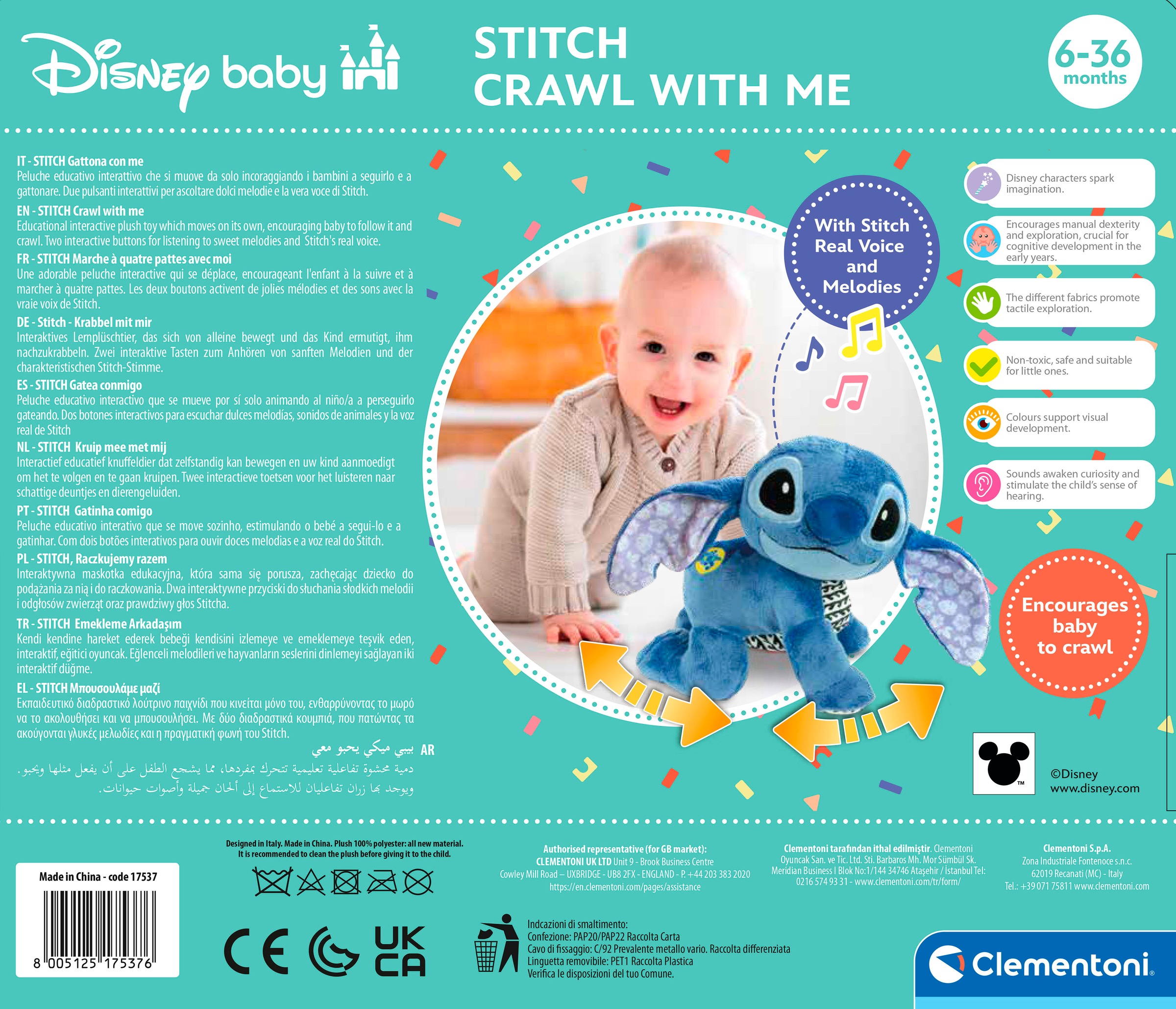 Clementoni® Plüschfigur »Disney Baby, Krabbel mit mir Stitch«, mit Sound