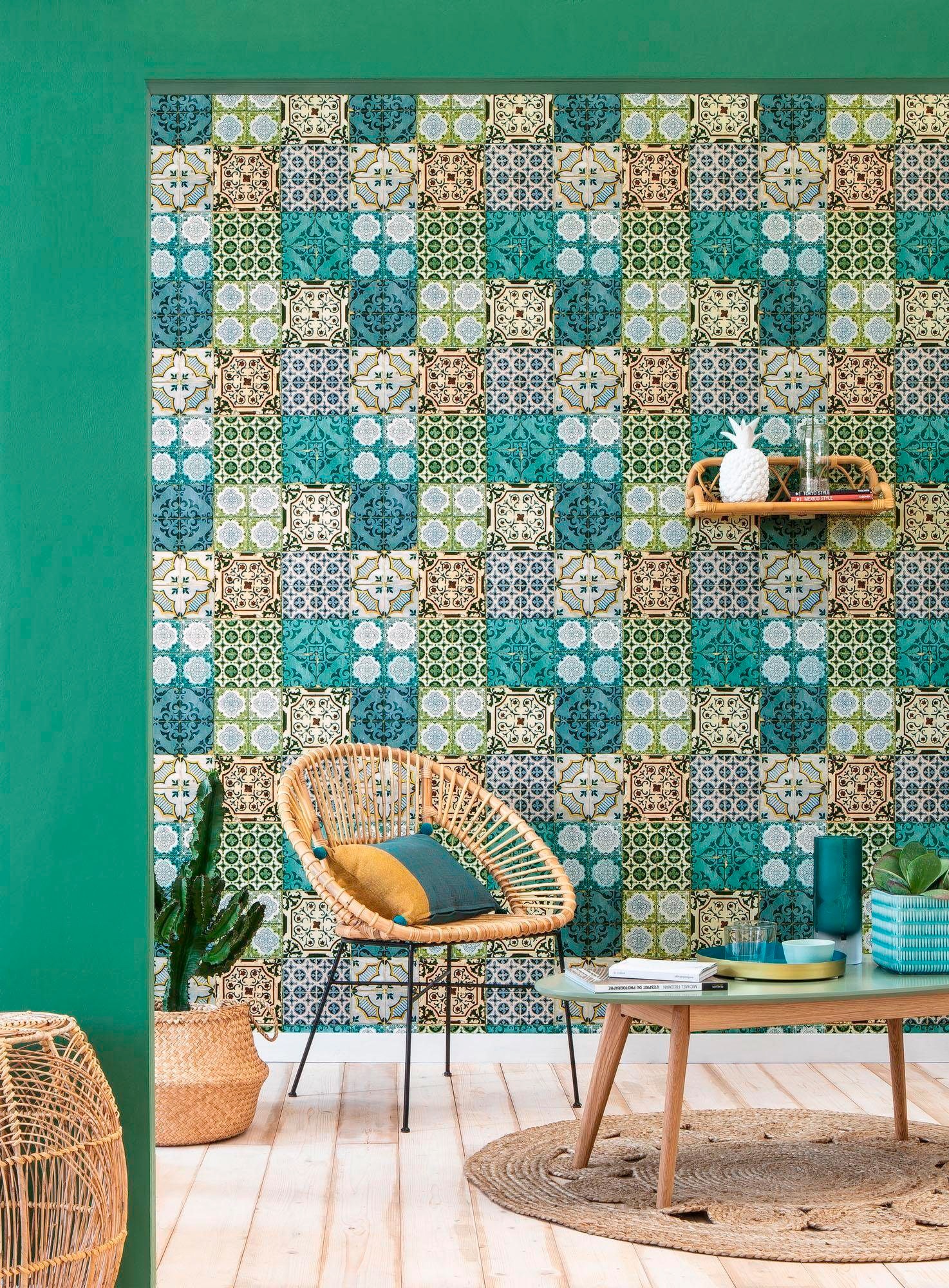 living walls Vliestapete »Authentic Walls«, matt-gemustert-mehrfarbig-Motiv-ornamental, Moderne Tapete Kinder Metallic Tapeten Wohnzimmer Flur Küche Design