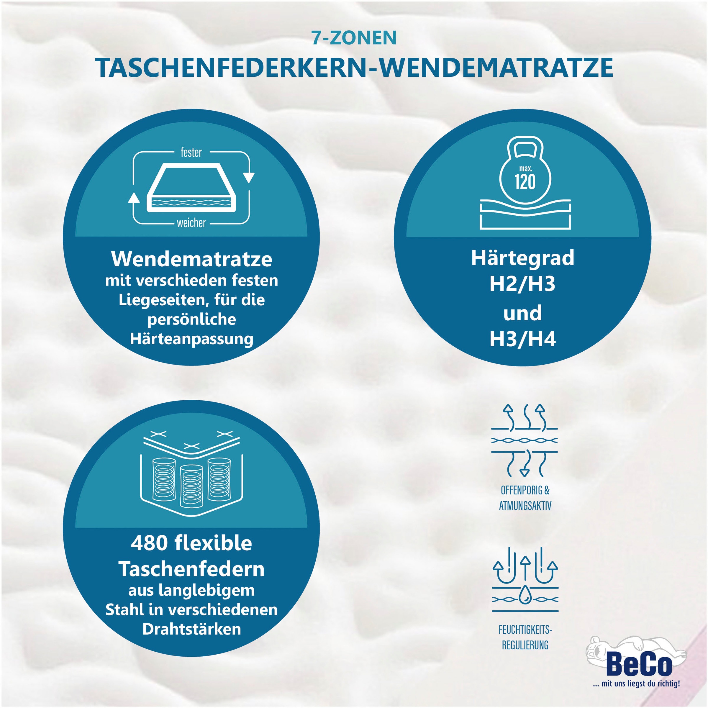 Thumbnail - Beco Taschenfederkernmatratze ""TFK Duoflex"" 20 cm hoch 480 Federn 1 Stk. tlg. zwei Härtegrade in einer Matratze, versc...