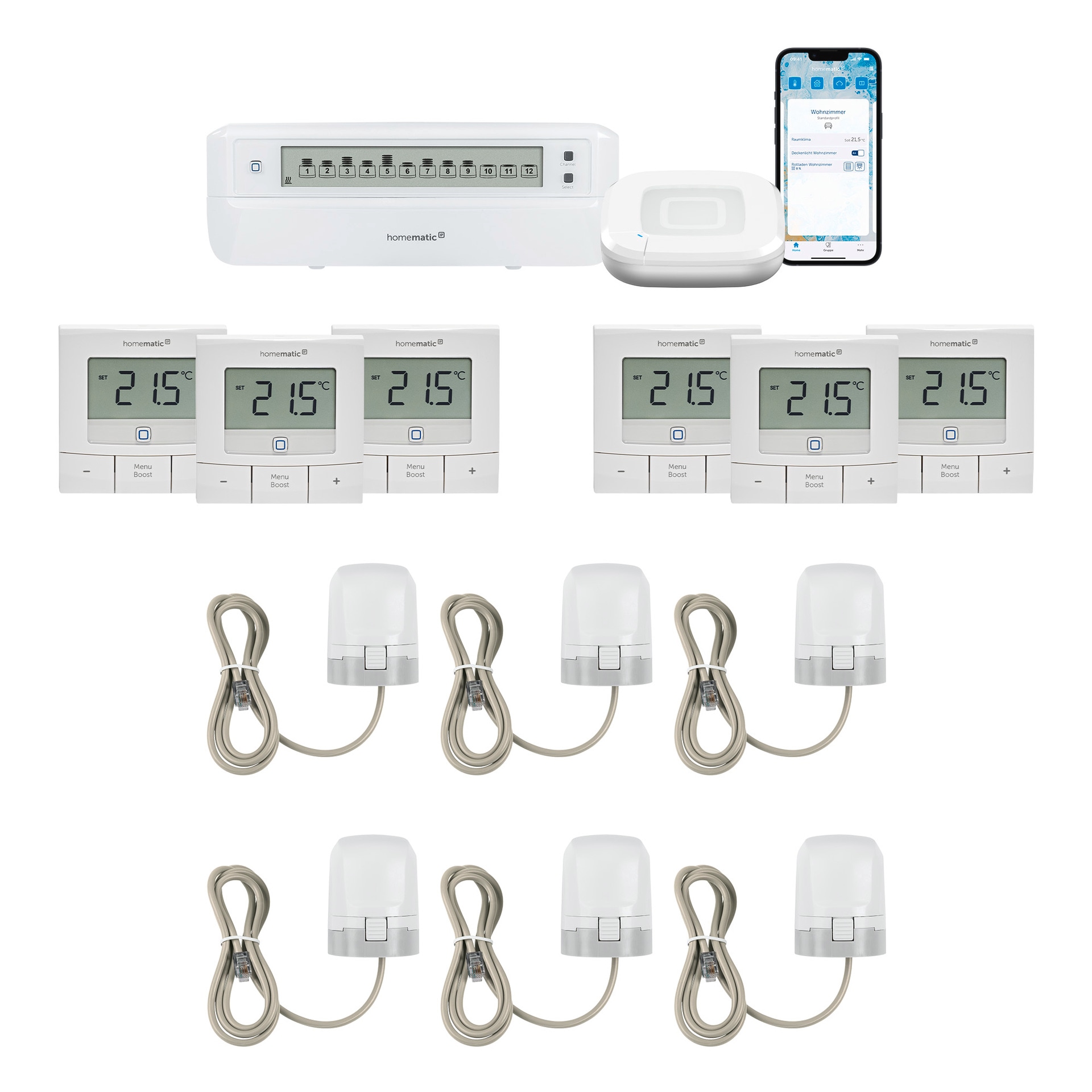 HOMEMATIC IP Smart-Home-Zubehör "Starter Bundle Fußbodenheizung- basic für 6 Räume", B:28,5cm H:32cm T:40,5cmweiß, Smart-Home-Stationen