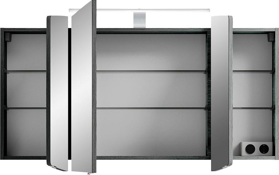 Saphir Badmöbel-Set »Cassca Sprint 3-teilig Mineralmarmor-Waschtisch mit LED-Spiegelschrank«, (4 St.), mit Midischrank, inkl. Türdämpfer, 6 Türen, 4 Türen