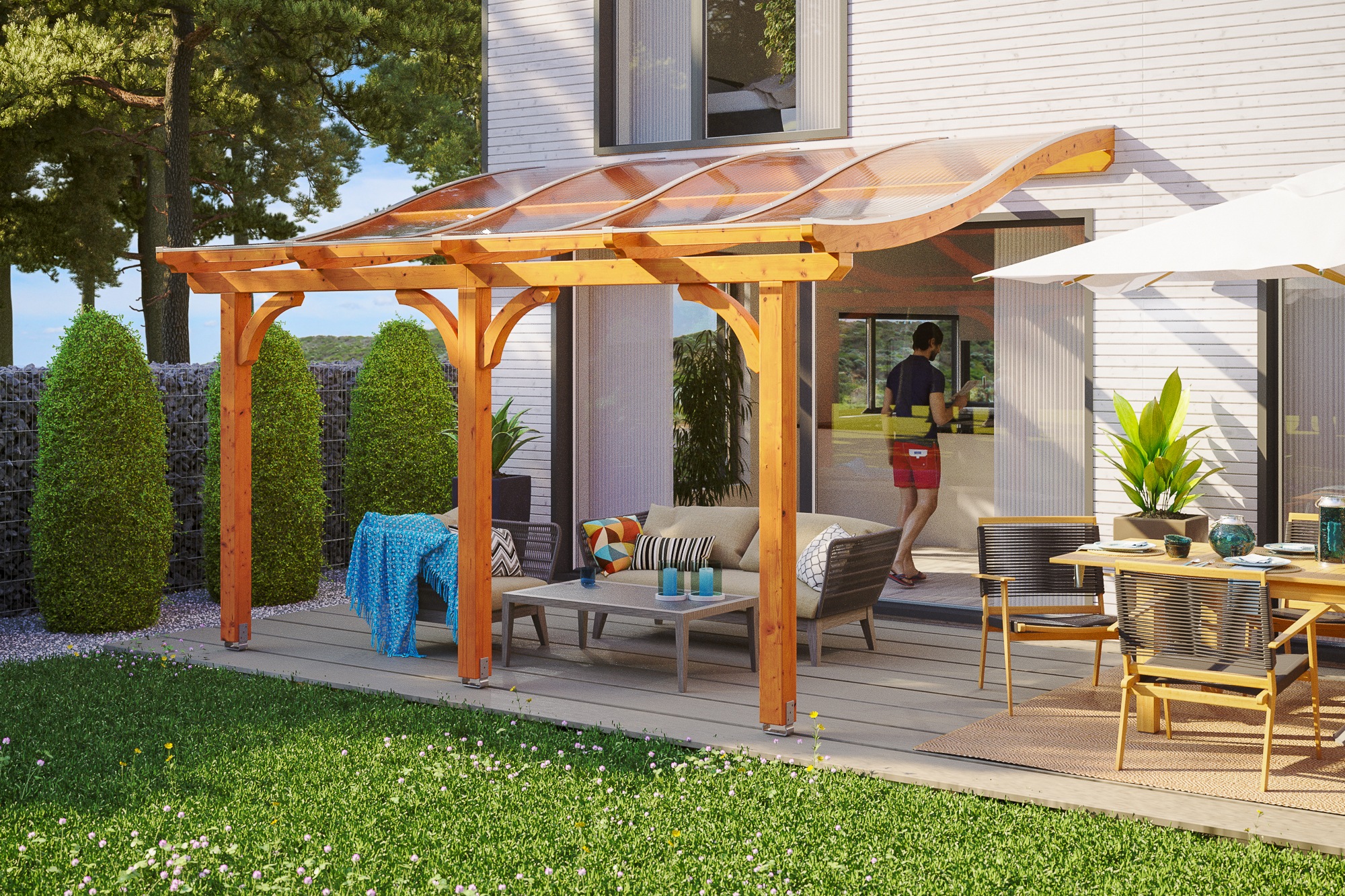 Skan Holz Terrassenüberdachung Venezia 434 x 289 cm Leimholz Eiche hell günstig online kaufen