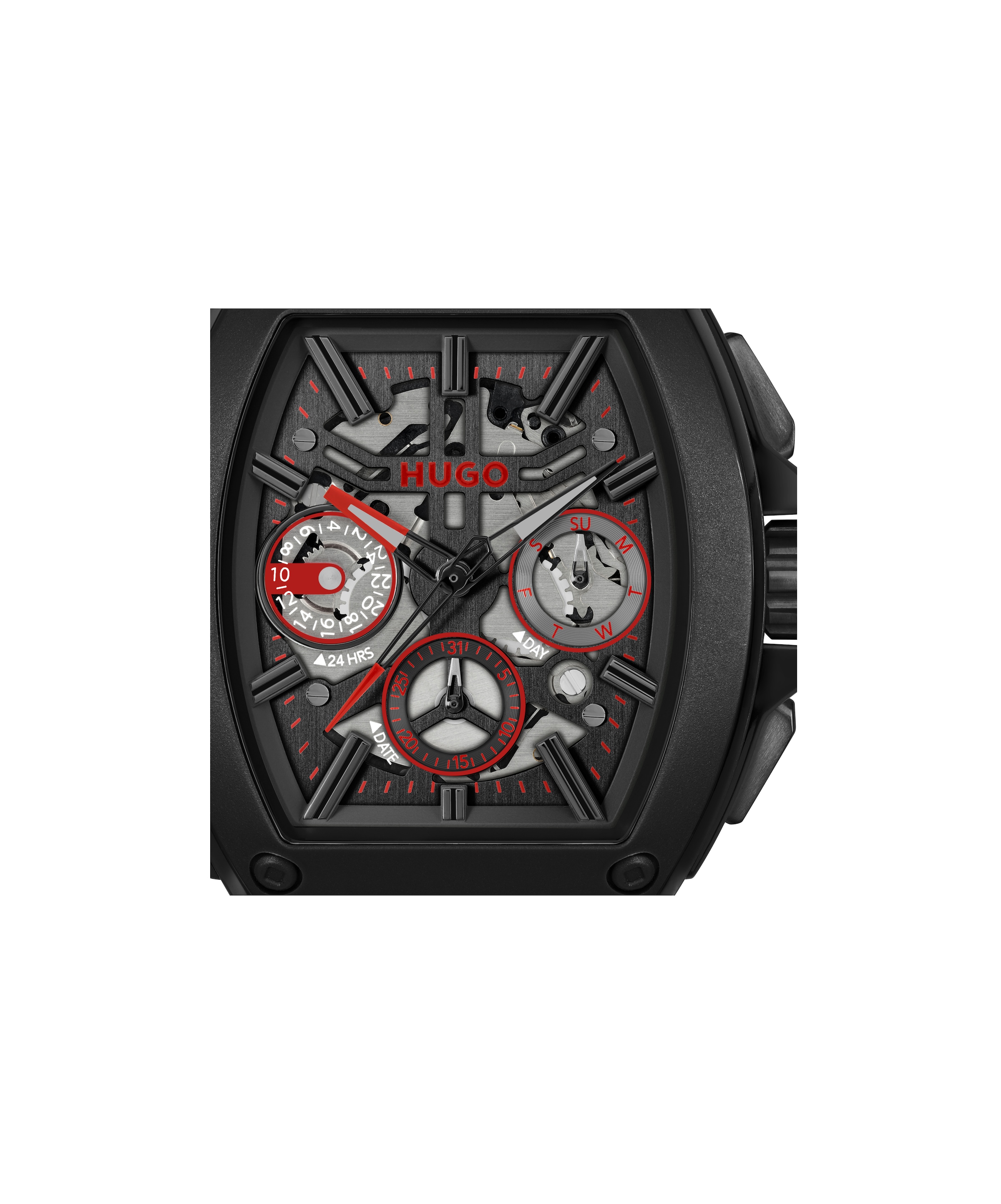 HUGO Multifunktionsuhr »#HUGO ID SKELETON« Quarzuhr, Armbanduhr, Herrenuhr, Silikonarmband, analog