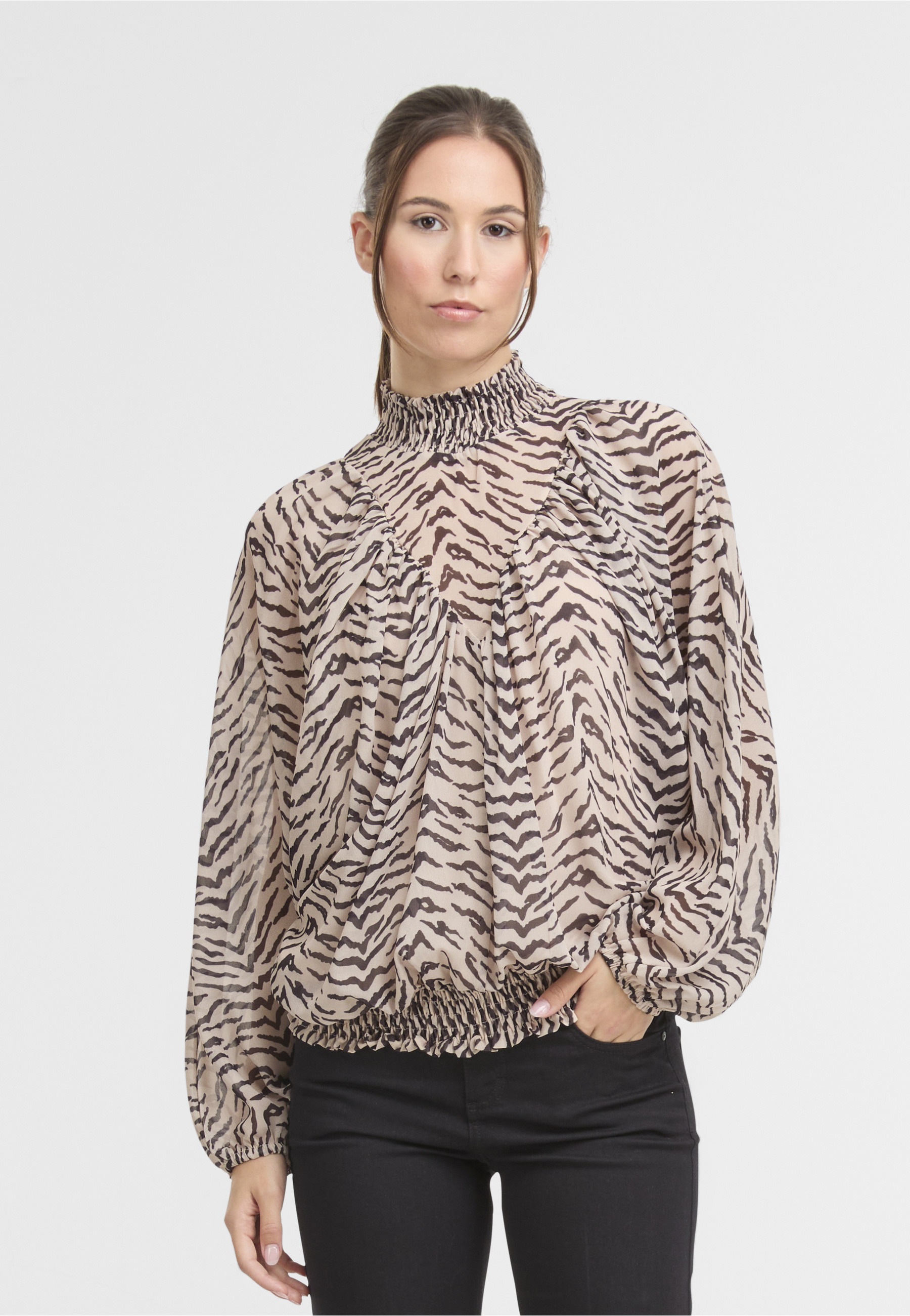 CLOUD 5IVE Klassische Bluse »CLOUD 5IVE Cloud5ive Smocked Chiffon Blouse AOP Zebra«