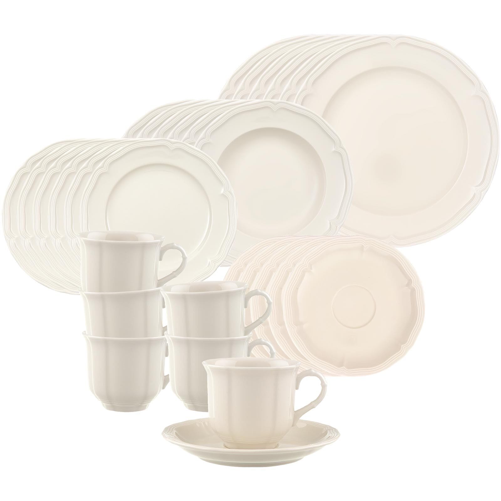 VILLEROY & BOCH Geschirr-Set "Kombiservice Manoir 30er Set weiß", weiß, Geschirr-Sets