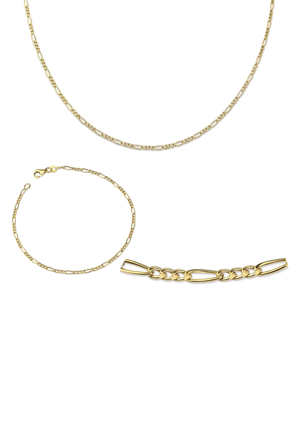 Ketten und Armband Set FIRETTI "Multipack Schmuck Geschenk Gold 333 Halskette Armkette Figarokette" Gr. 60, gold (gelbgoldfarben), Schmuck_Sets, Damen