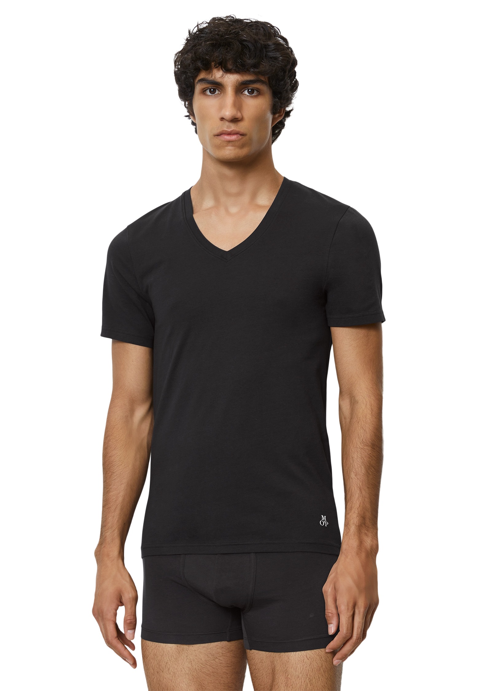 Unterziehshirt MARC O'POLO "Essentials", Herren, Gr. M, N-Gr, schwarz, Jersey, Obermaterial: 95% Baumwolle, 5% Elasthan, bequem, V-Ausschnitt, Unterhemden, mit V-Ausschnitt und kurzem Arm 3