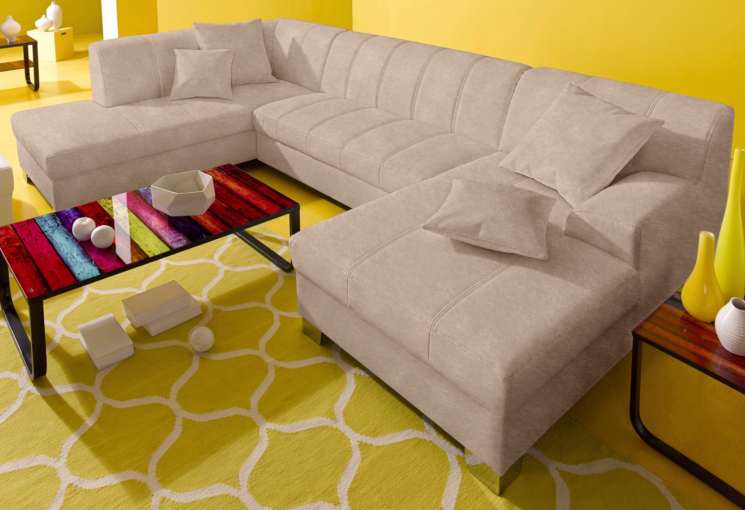 DOMO collection Wohnlandschaft "TURAH 297x195x75 cm, moderne Steppung" whlw. mit Bettfunktion, U-Form