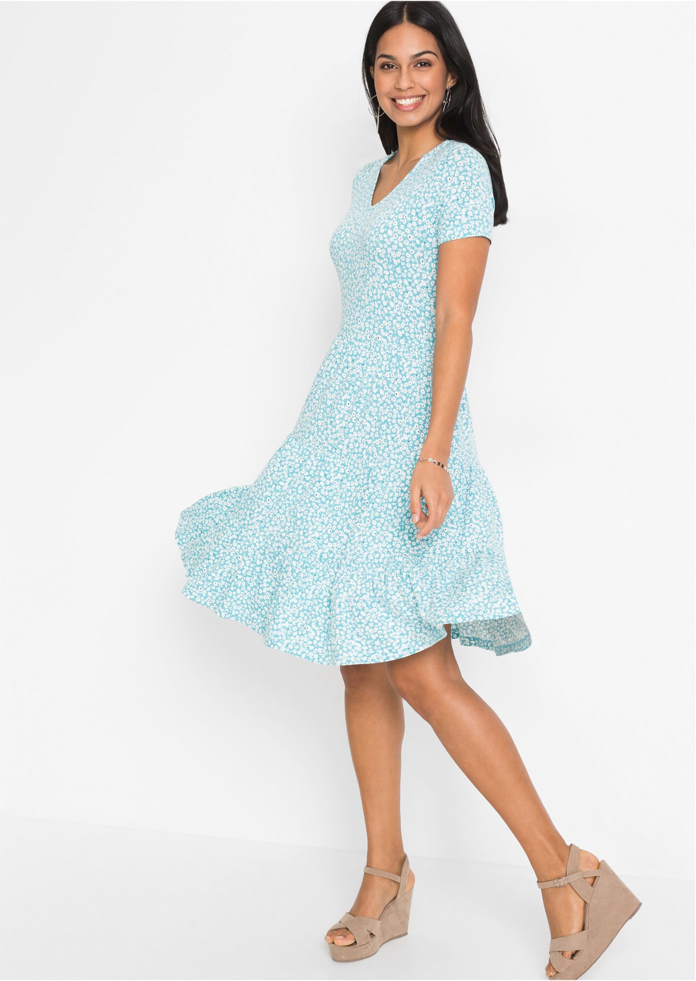 bonprix Jerseykleid für femininen Look, aus Viskose und Elasthan, A-Linie, günstig online kaufen