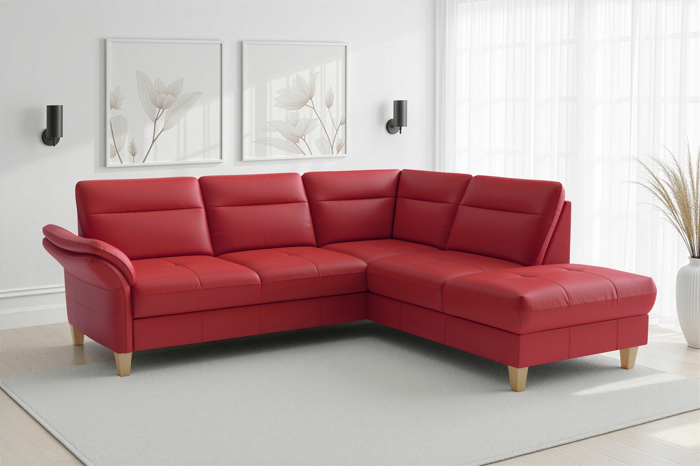 sit&more Ecksofa "Pamela L-Form, B: 218 cm, optional Schlaffunktion & Bettkasten, Leder" optional Armteilverstellung, Schlaffunktion & Bettkasten