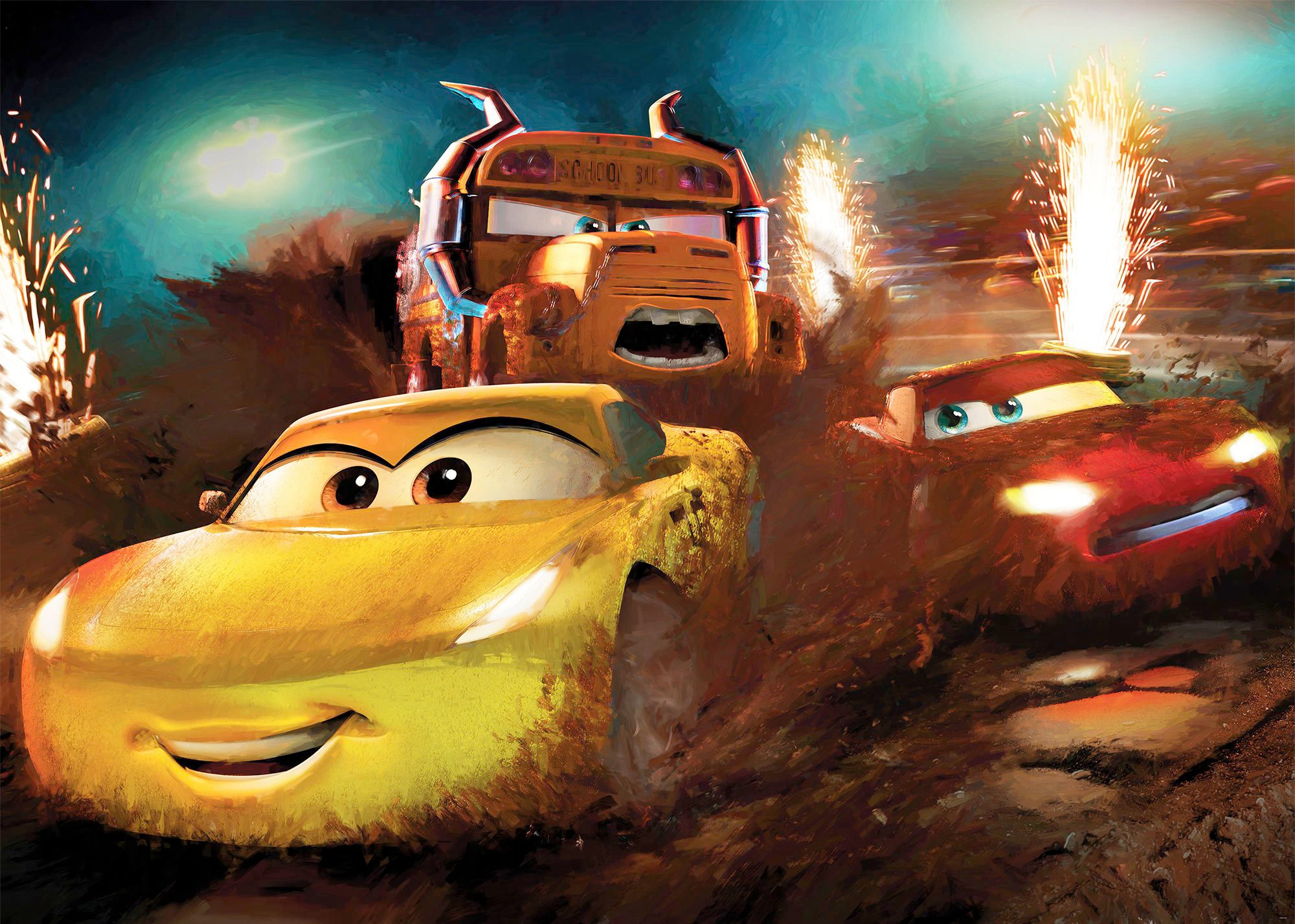 Komar Vliestapete "Digitaldruck Vlies - Cars Dirt Track - Größe 350 X 250 Cm" Bedruckt Glatt Kinderzimmer
