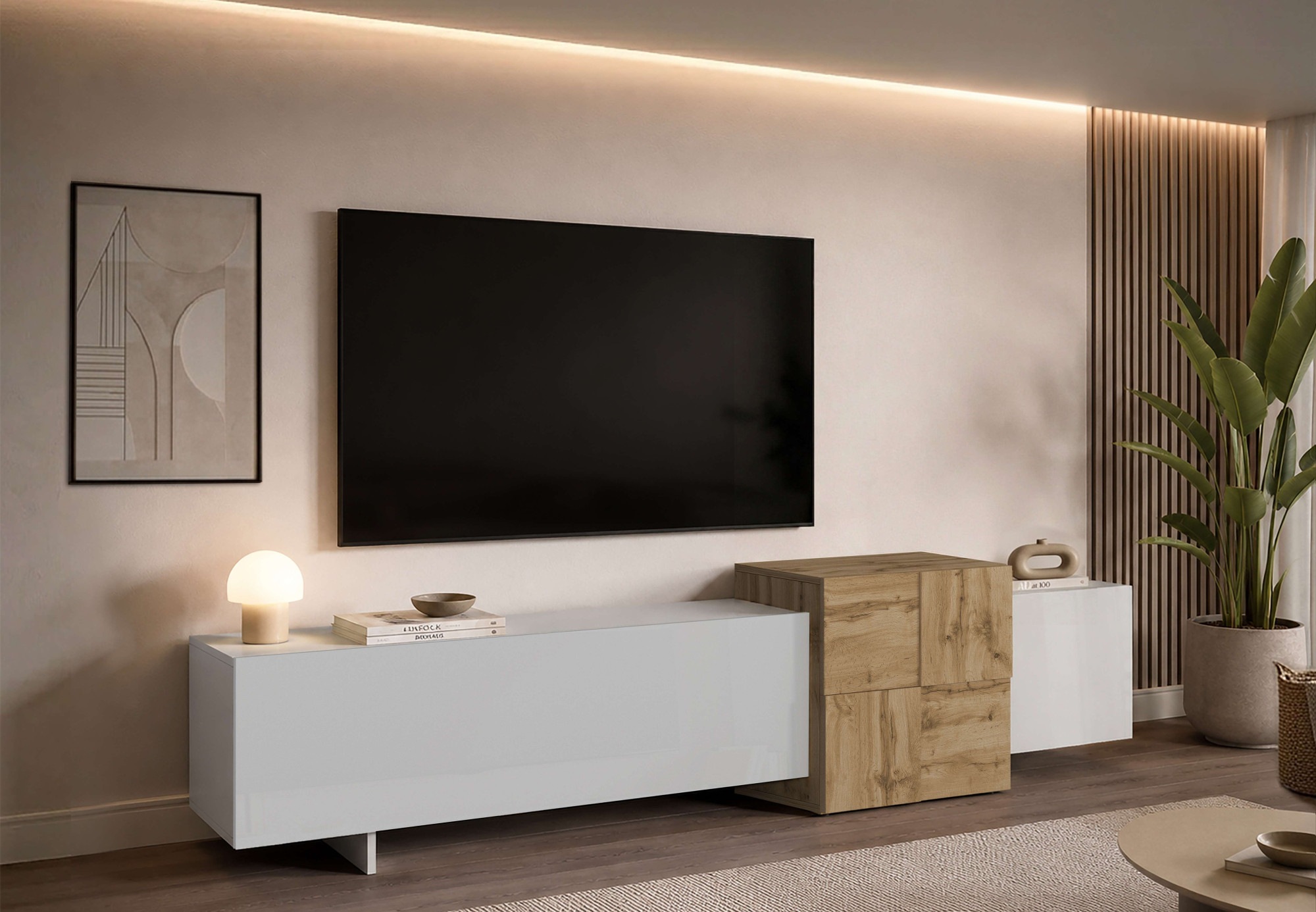 OTTO home Lowboard »Lowboard NEXOS,Lowboard,TV-Kommode,TV-Möbel,TV-Bank« 1 Stk. tlg. Mit 2 Drehtüren, 1 Klapptür, 4 geschl. Fächern, reversibel, B. 210 cm