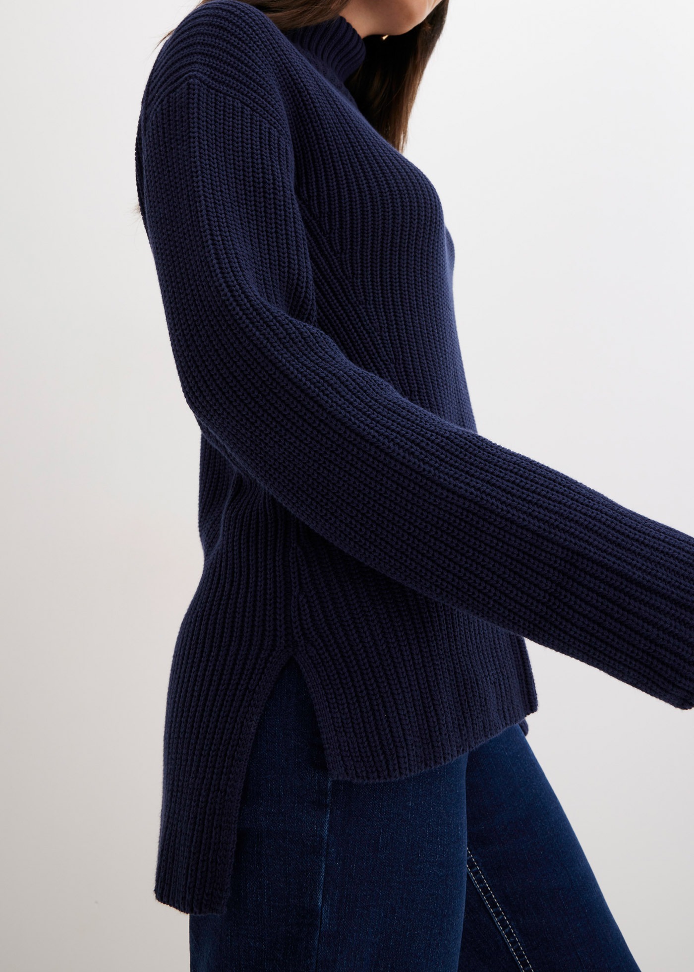 Rollkragenpullover BONPRIX "Rollkragenpullover aus reiner Baumwolle", Damen, Gr. 52/54 (XXL), blau (dunkelblau), Obermaterial: 100% Baumwolle, oversize, Pullover Rollkragenpullover, aus reiner Baumwolle, mit Rollkragen, für kühle Tage 3