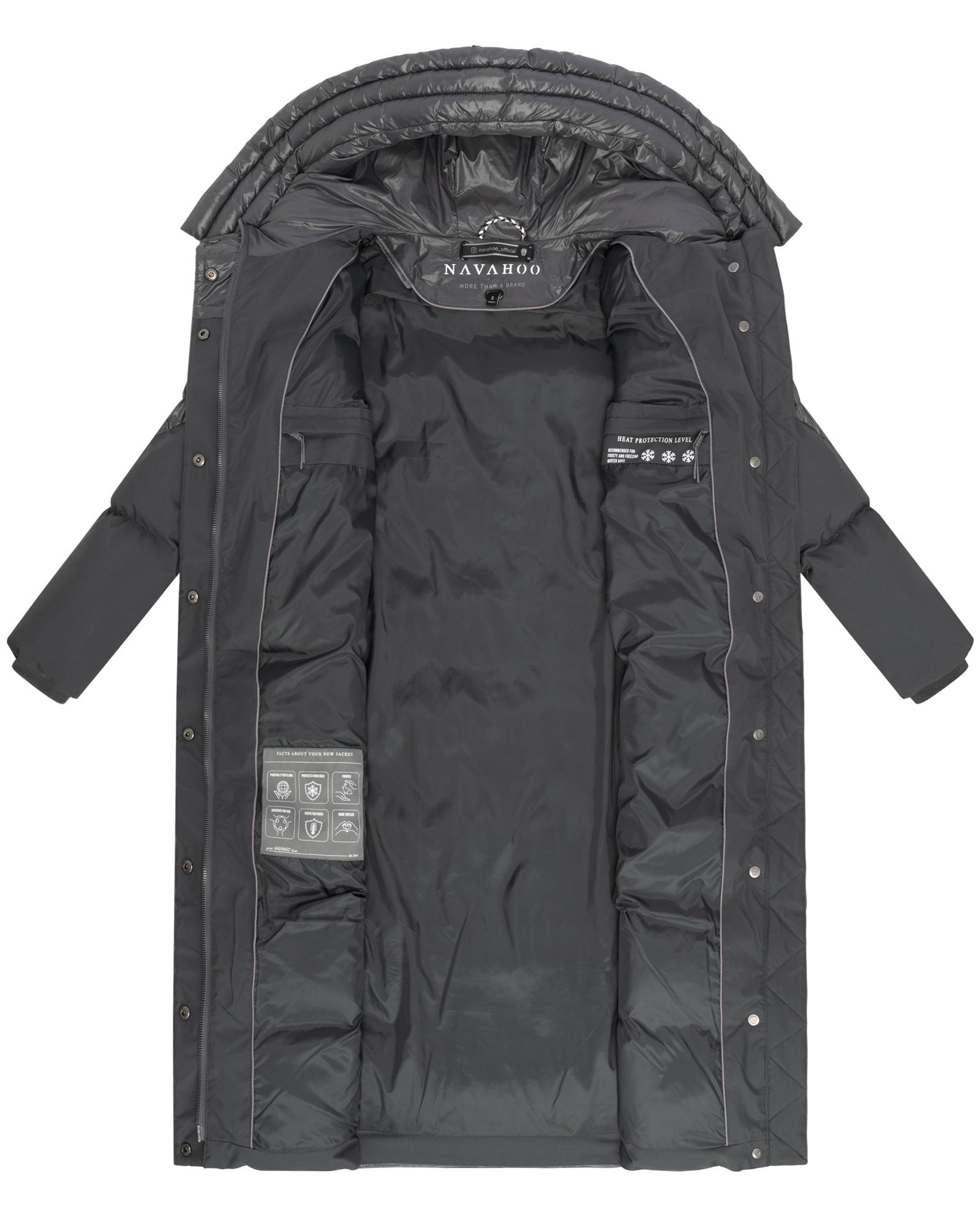 Navahoo Steppmantel »Knusperherz 14«, Langer gesteppter Damen Wintermantel mit Materialmix