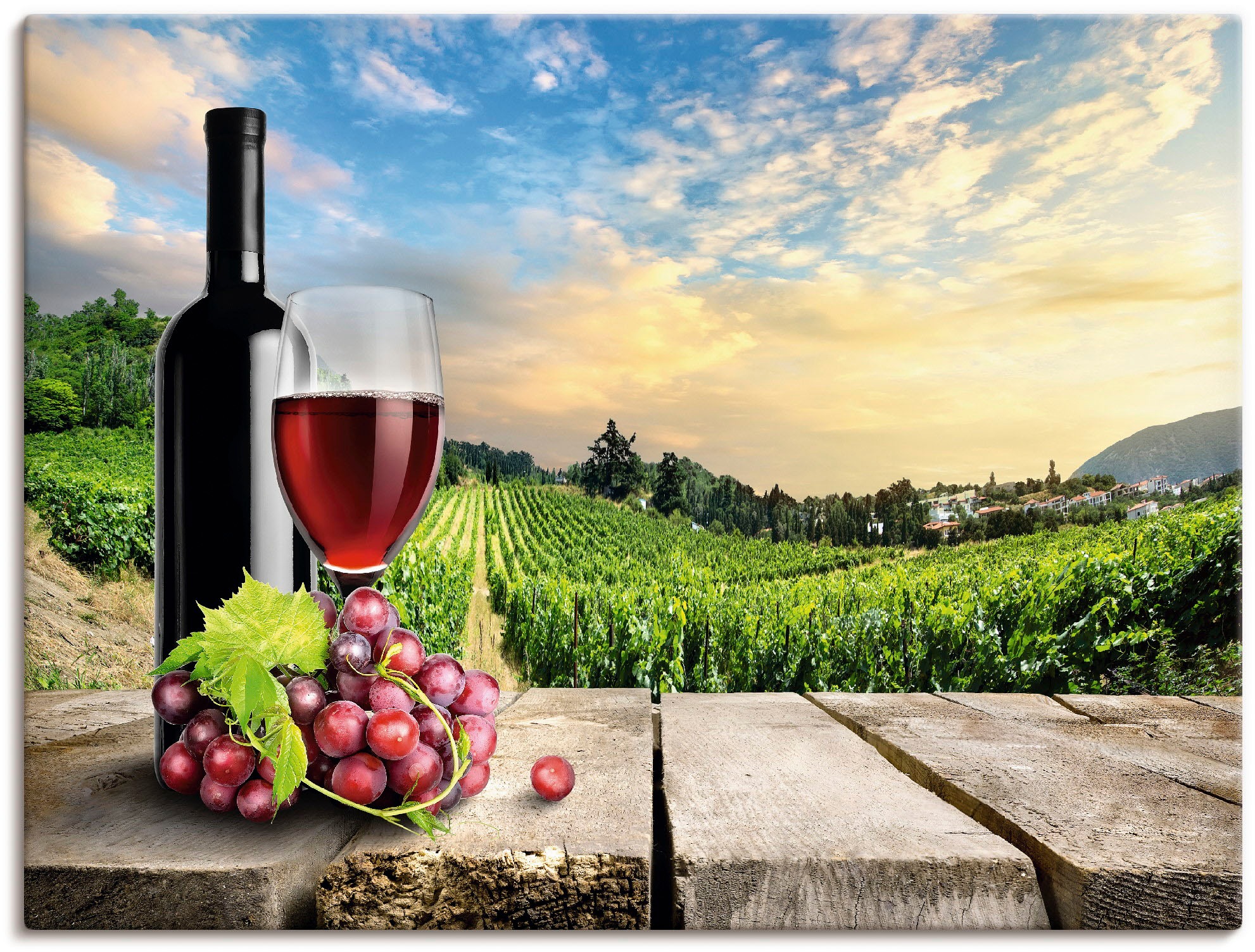 Artland Wandbild »Wein vor Weinbergen«, Berge, (1 St.), als Alubild,  Leinwandbild, Wandaufkleber oder Poster in versch. Größen bestellen | BAUR