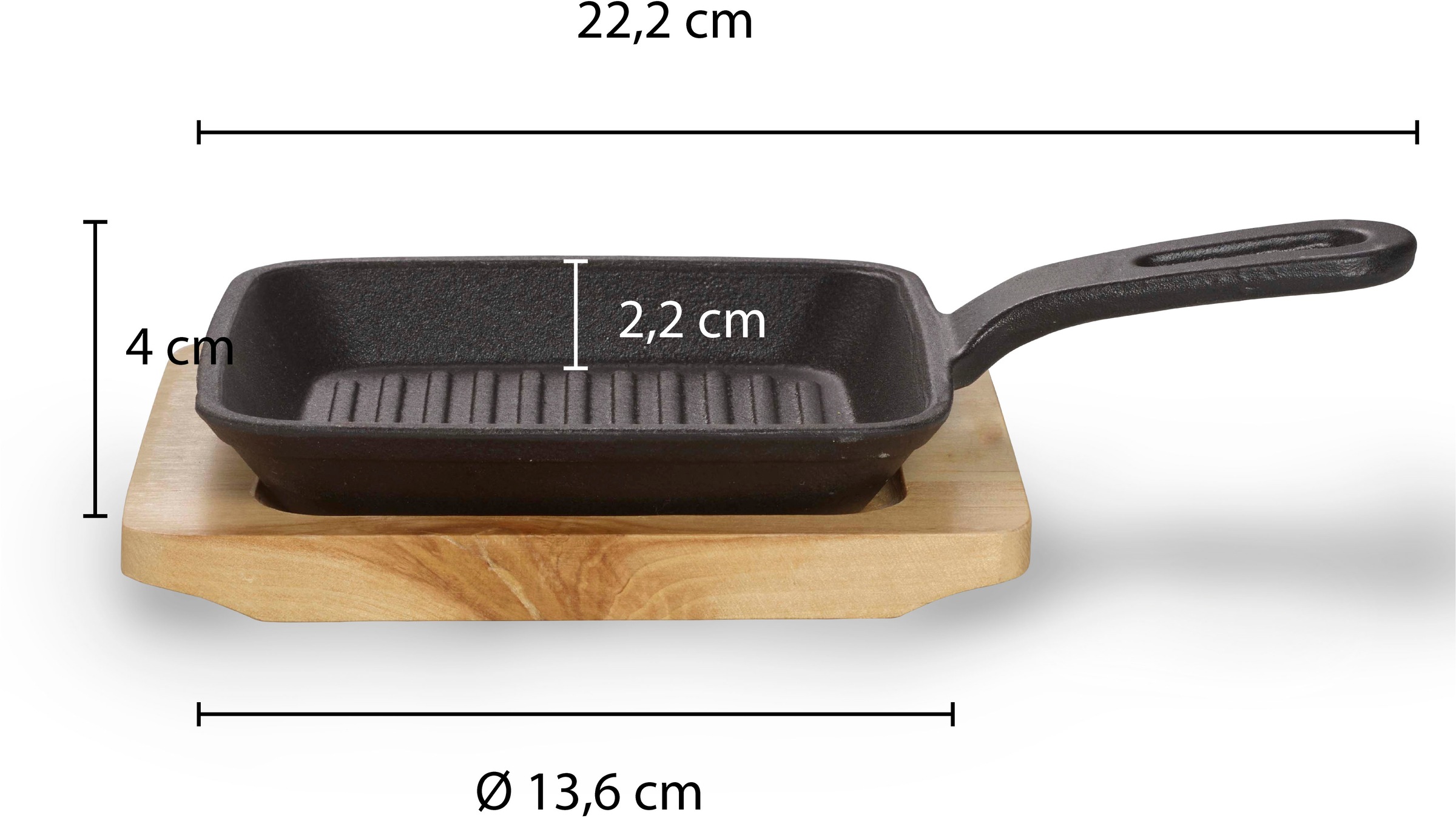 ECHTWERK Servierpfanne »2x Quadratische Servierschale mit Grillstreifen«, Gusseisen, (Set, 2 tlg.), inkl. dekorativem Servierbrett, bereits eingebrannt