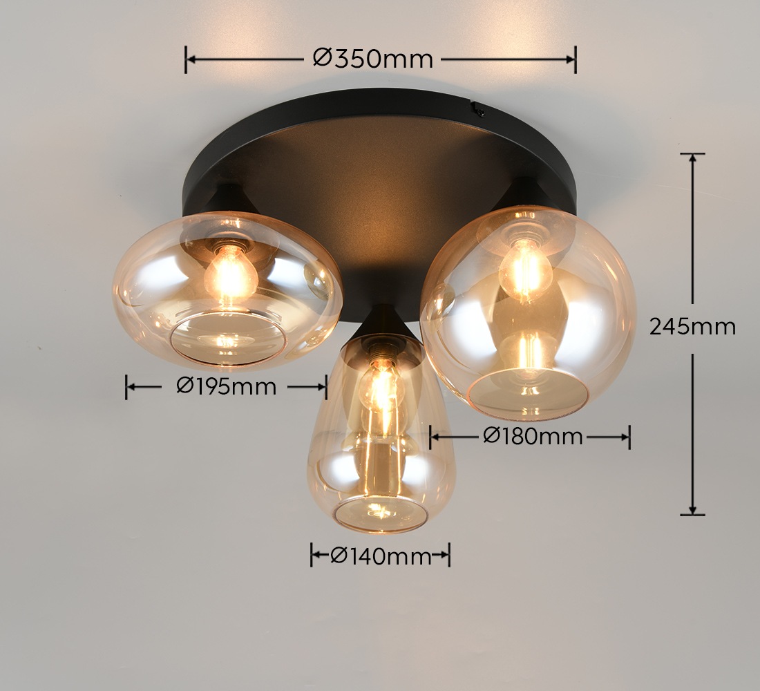 TRIO Leuchten Deckenleuchte »Lumina, Deckenlampe 3-flammig mit Glasschirm, exkl 3x E14 , max 10W« E14 1 Stk. warmweiß - kaltweiß Ø 49 cm Höhe 25 cm, spiegelnde Glas Lampenschirme in 3 modernen Formen