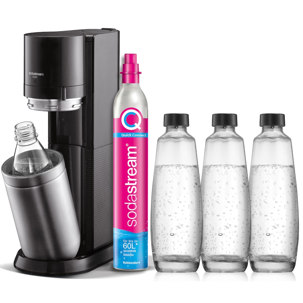 SodaStream Wassersprudler »DUO Vorteilspack«, (Set, 6 tlg.), SodaStreamSprudler DUO+CO2Zylinder,+Glasflaschen+Kunststoff-Flasche