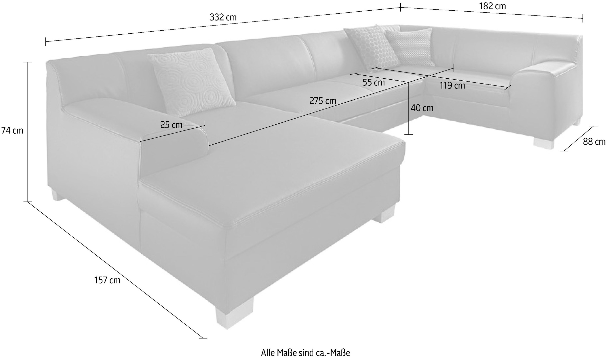 DOMO collection Wohnlandschaft »Amando in vielen Bezugsvarianten, auch in Leder, komfortabel, U-Form«, wahlweise mit Bettfunktion, fester Sitzkomfort, frei im Raum stellbar