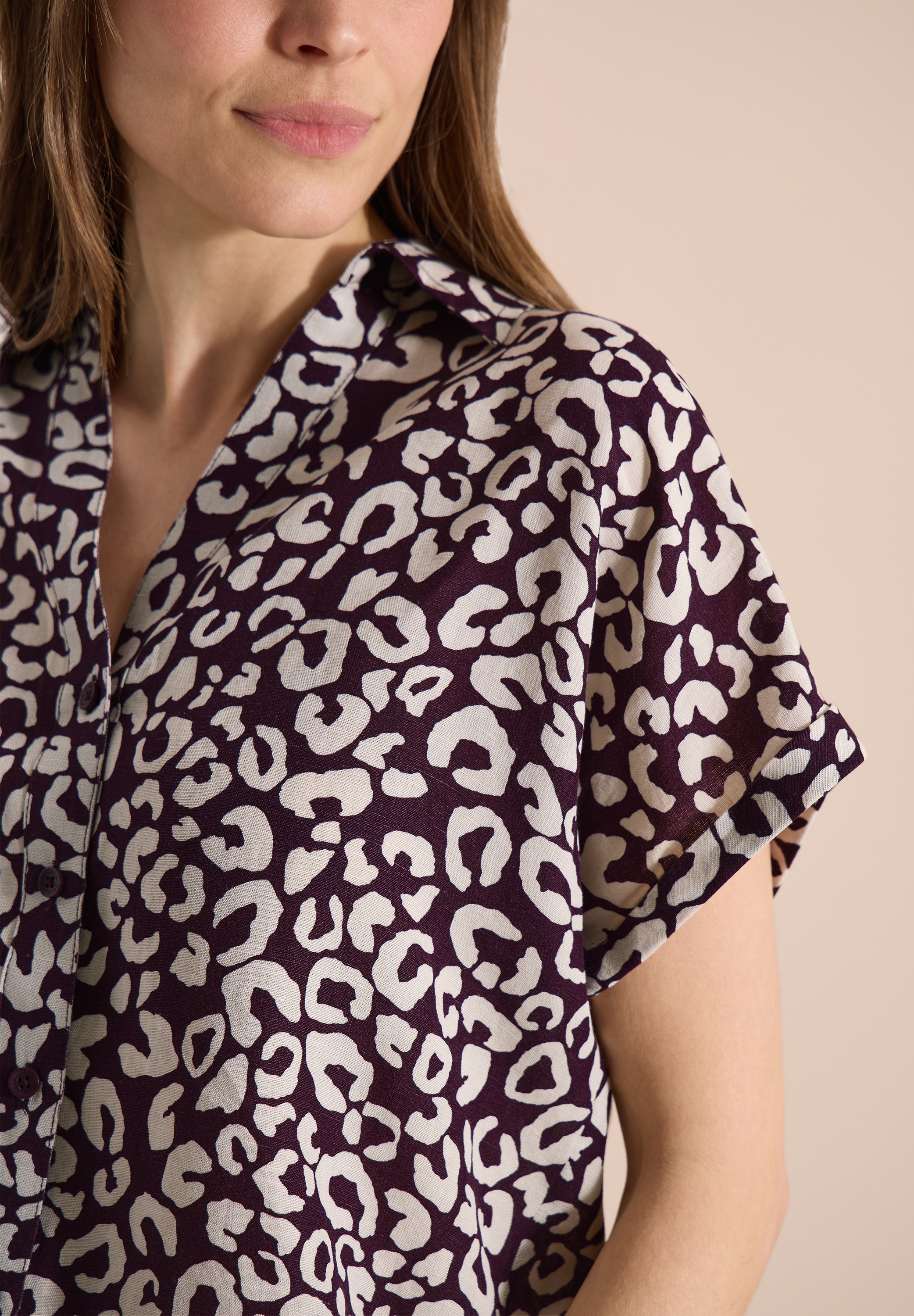 Cecil Druckbluse Sommerbluse mit Leo-Print aus Leinenmix