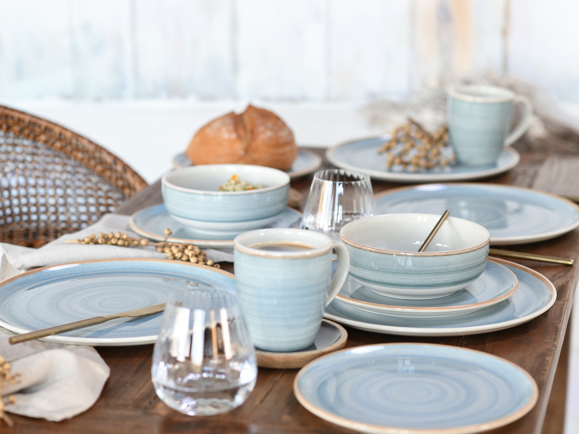CreaTable Kombiservice »Caoba, Geschirr-Set, 16-tlg.« Robustes Steingut, skandinavische Schlichtheit