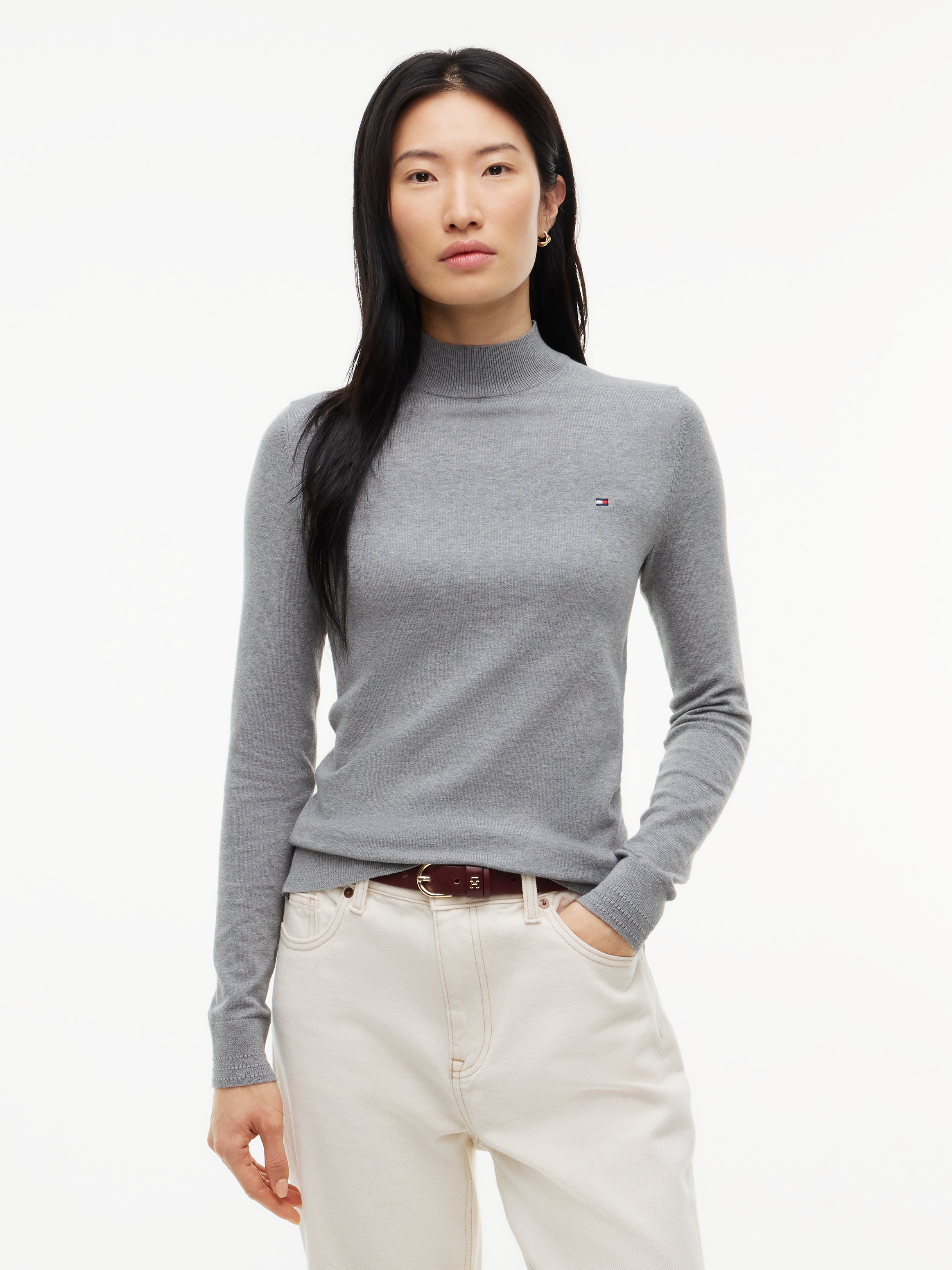 Tommy Hilfiger Strickpullover "COTTON JERSEY SLIM MK-NK SWT" Baumwollmischung, slim fit