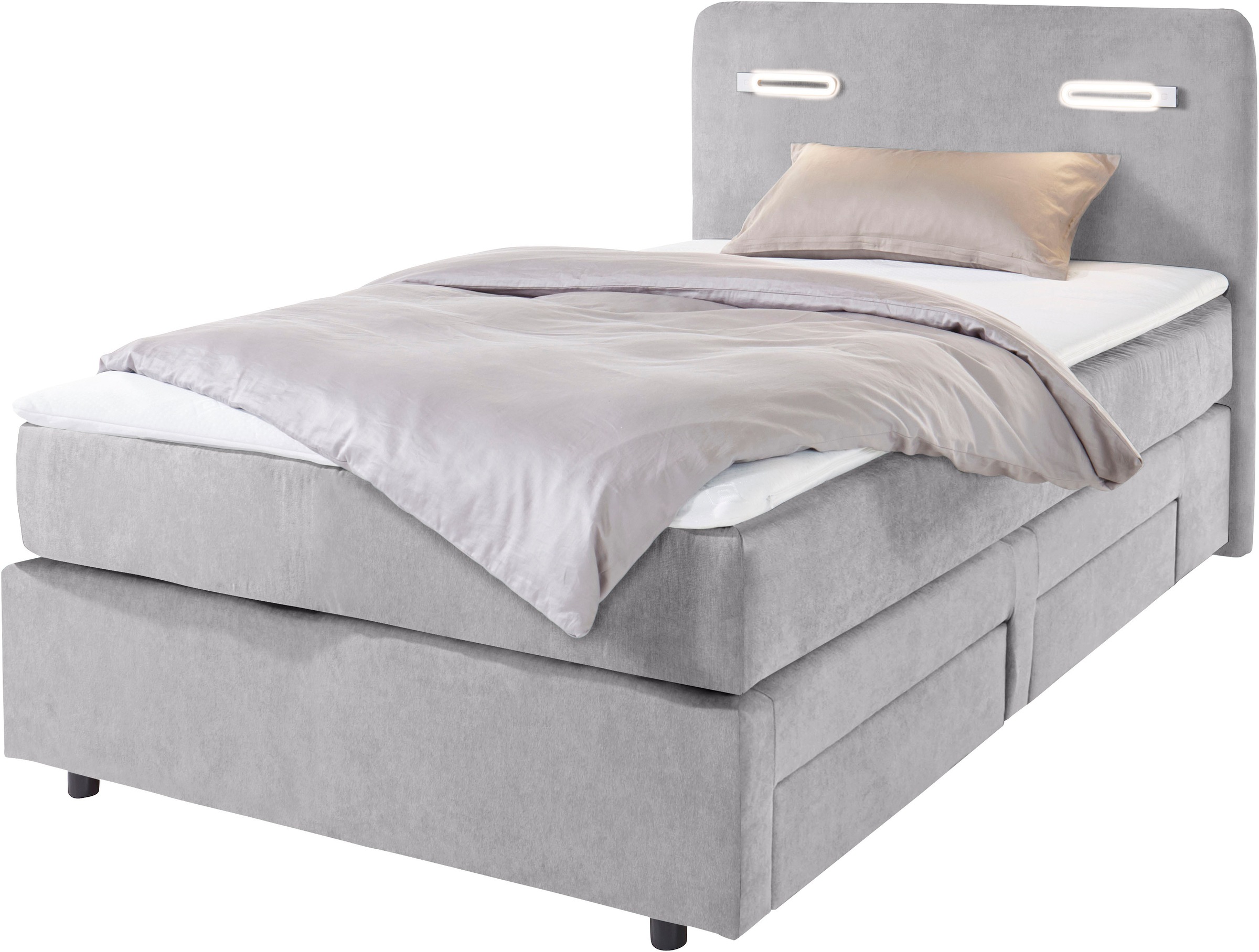 INOSIGN Boxbett »Luan«, Schubkästen, LED-Beleuchtung und Topper, in Breite 120 cm und 180 cm