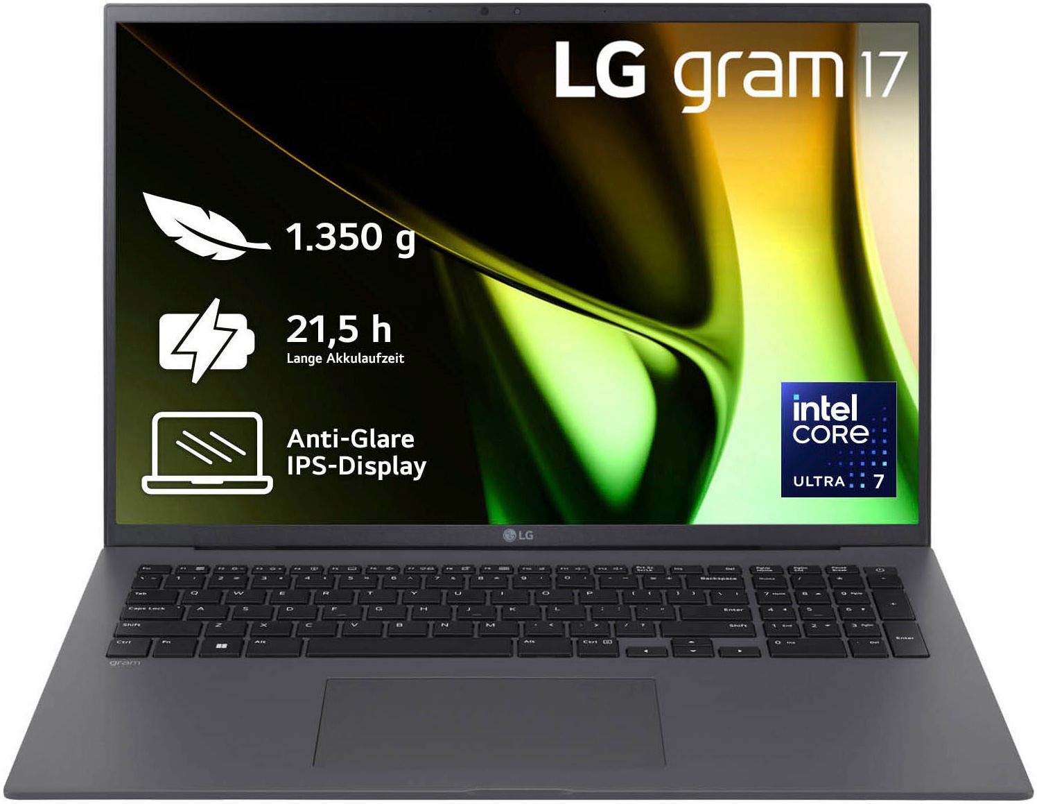 LG Notebook "Gram 17" Ultralight Laptop, IPS-Display, 32 GB RAM, Windows 11 Home", 32 GB RAM 2.000 GB SSD, Core Ultra 7, Windows 11 Home, grau,
