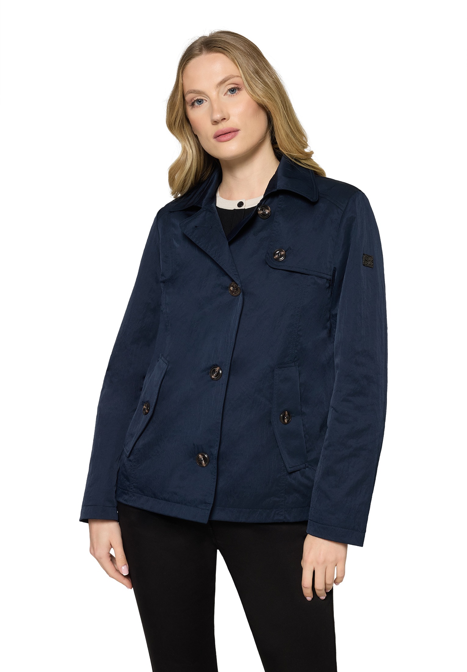 Kurzjacke BETTY BARCLAY "Damen mit Kragen", Damen, Gr. 38, dunkelblau, Obermaterial: 60% Polyester, 40% Polyamid; Futter: 100% Polyester, ausgestellt, Jacken Kurzjacke