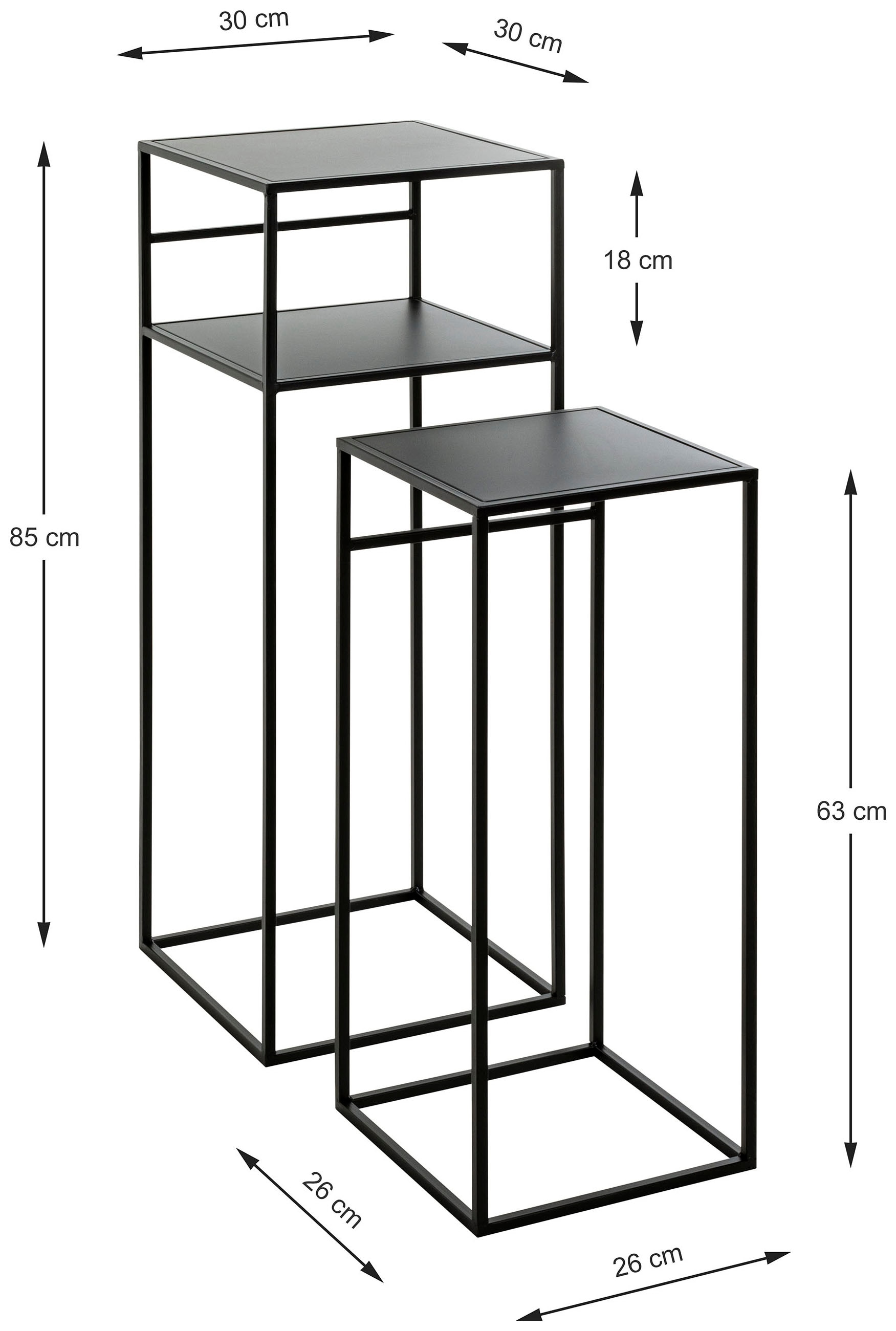 HAKU Beistelltisch »Sofatisch, Wohnzimmertisch« Set, 2er Set, 2 Stk. tlg. quadratisch - aus Metall Schwarz B/T/H 26/26/63 und 30/30/85 cm