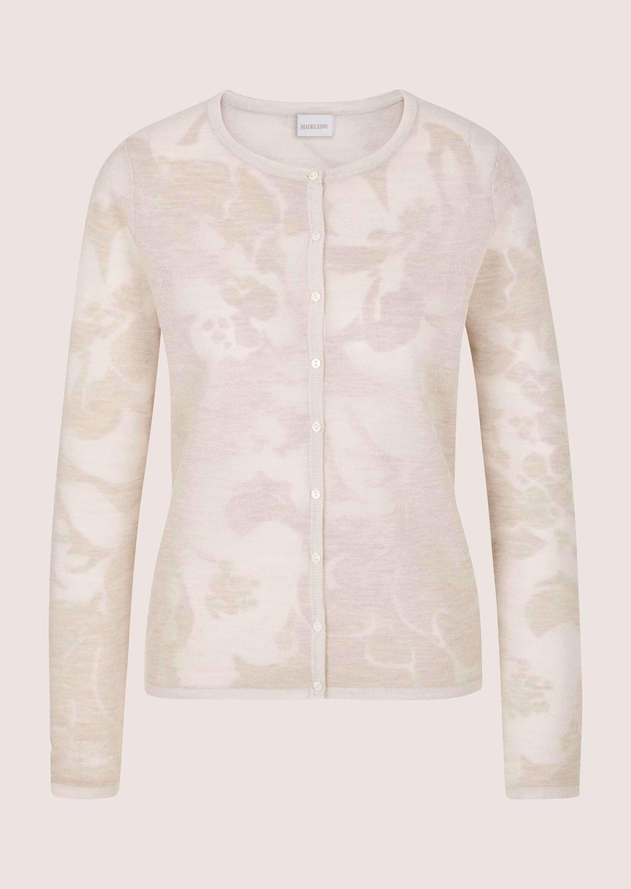 MADELEINE Strickjacke "Strickjacke Elegante Sommerjacke mit Rundhals, Feinstrick" Toniges Blumendesign