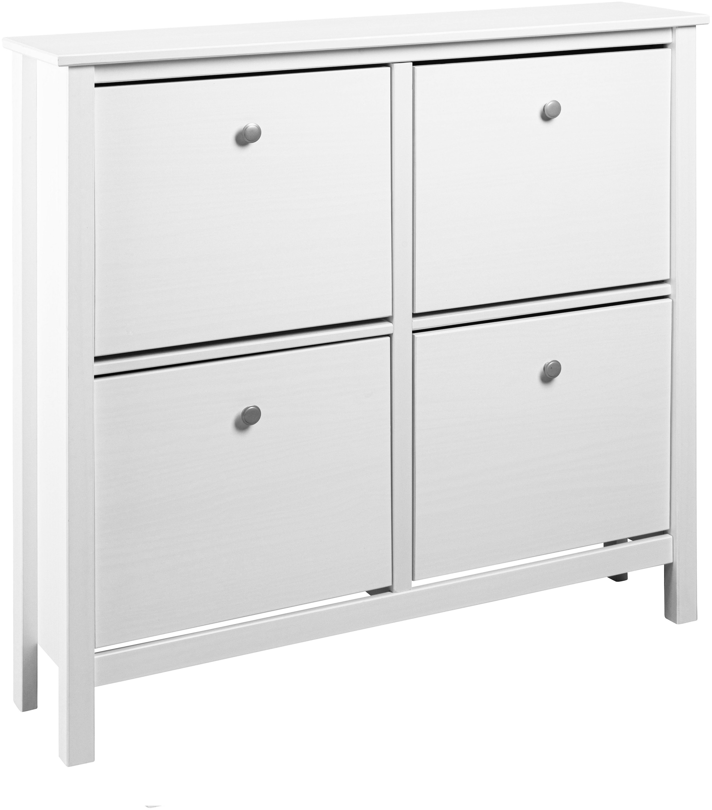 Inter Link Schuhkipper »Pinora, Kiefer Massivholz, Weiss, 107 x 25 x 101 cm, 16 paar Schuhe« 1 Stk. tlg. Schuhschrank im modernem Skandi Look, 4 Klappen, Schuhkommode