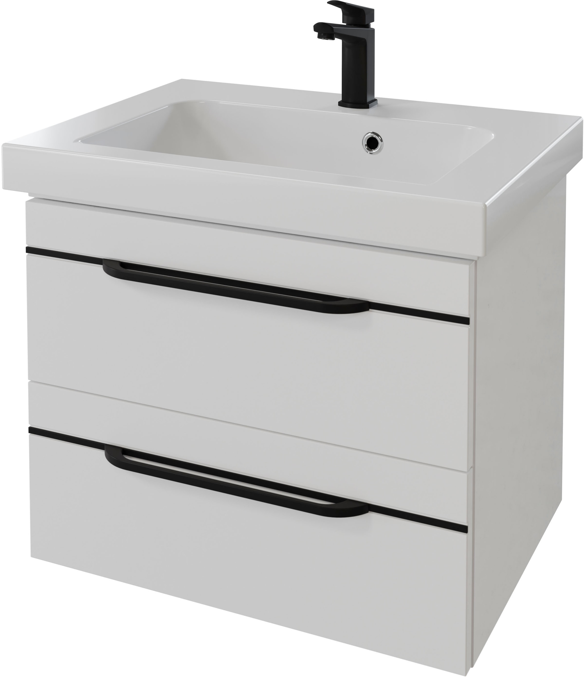 Saphir Badmöbel-Set »Balto 2-teilig Mineralmarmor-Waschtisch mit LED-Spiegel, Waschplatz«, (2 St.), 64,4 cm breit, mit 2 Schubladen, Badschrank inkl. Schubladendämpfer