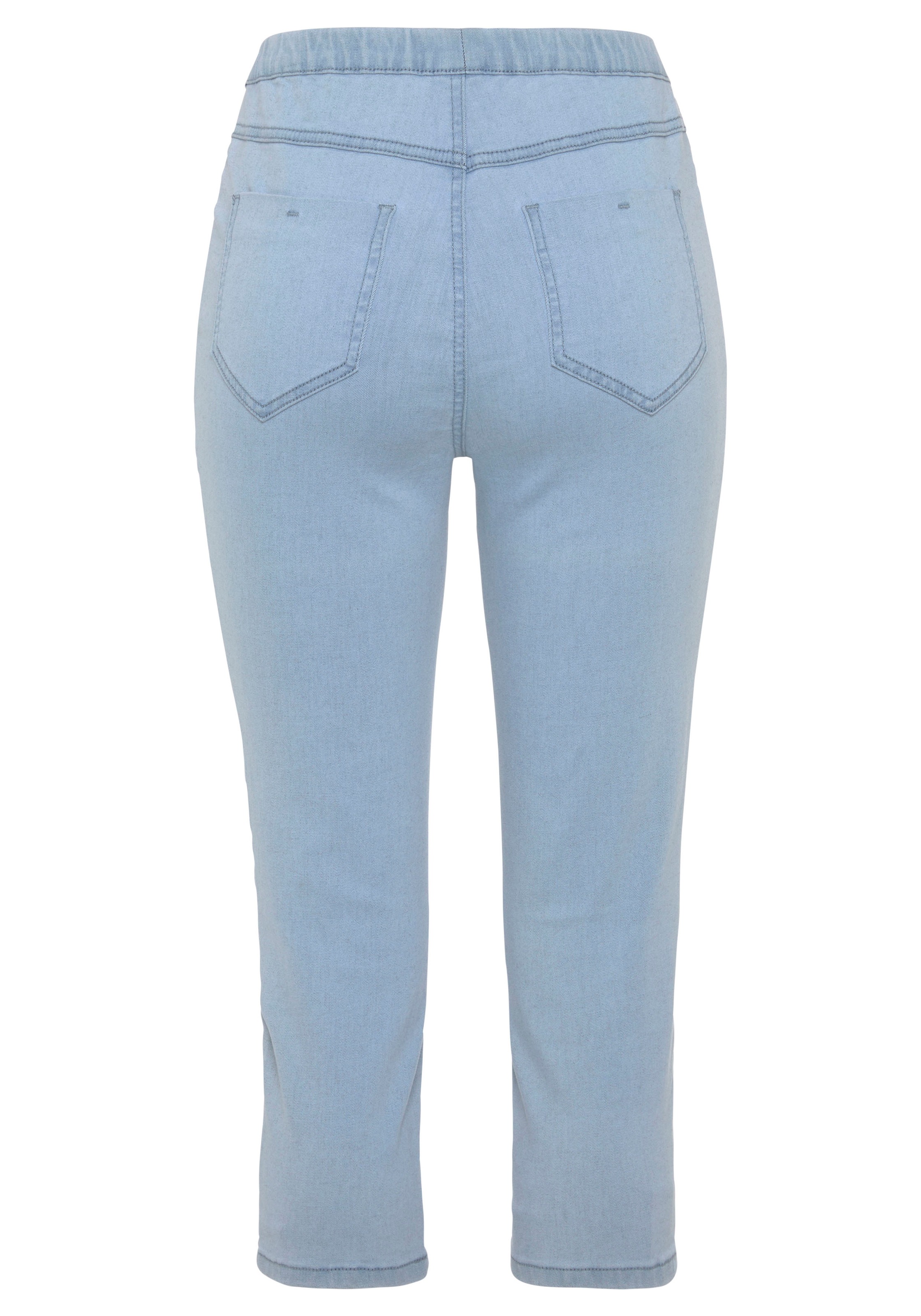 Caprihose BUFFALO, Damen, Gr. 40/42, N-Gr, blau (hell blau), Denim/Jeans, Obermaterial: 69% Baumwolle, 21% Polyester, 8% Viskose, 2% Elasthan, unifarben, Basic, figurbetont wadenlang, Hosen Caprihose, Schlupfform mit zwei Taschen 3