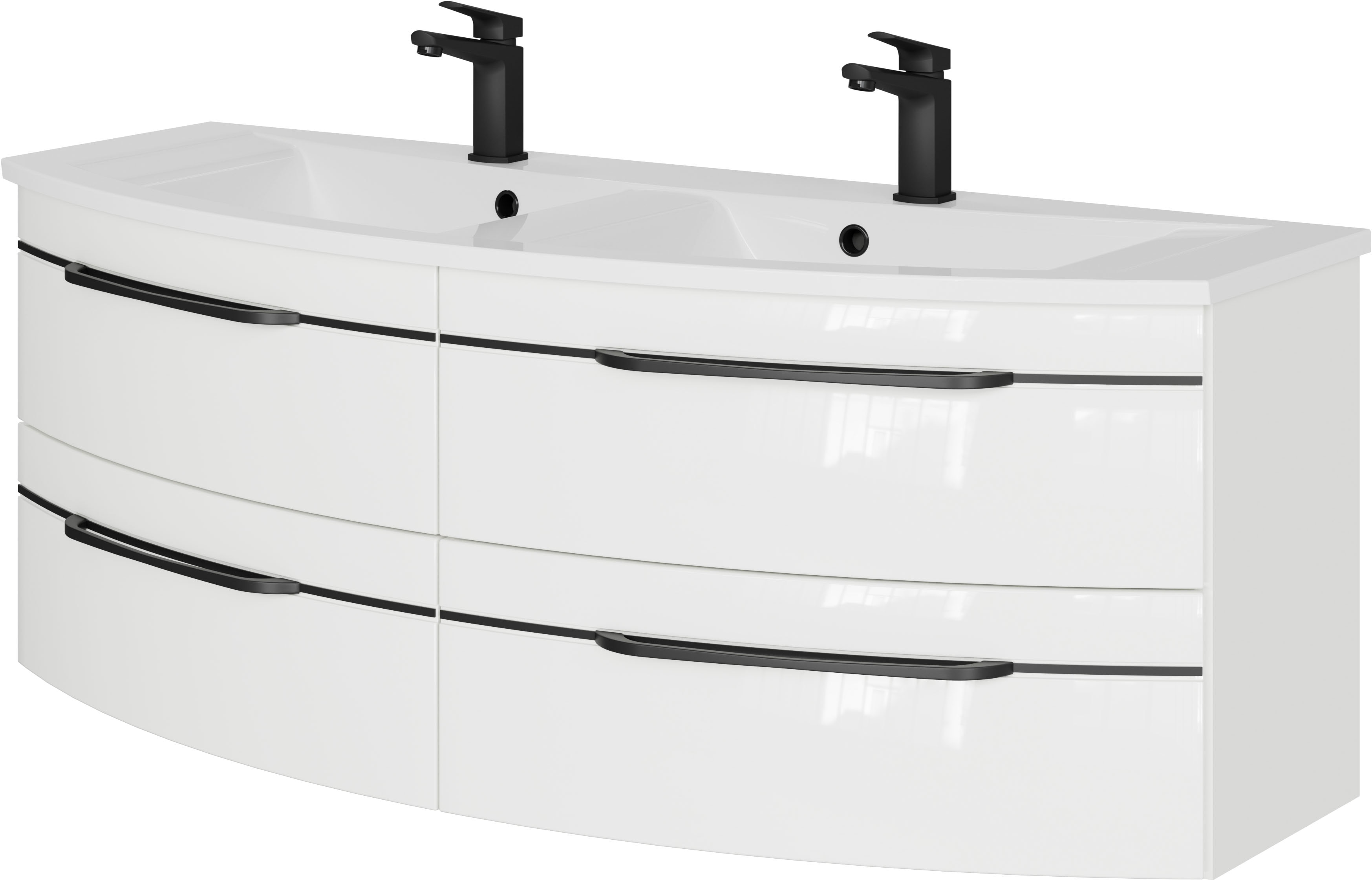 Saphir 1100000002199 "Serie 7045 Mineralmarmor-Waschtisch und Unterschrank, 131 cm breit" Doppel-Waschplatz mit 4 Schubladen, Badmöbel Set mit Waschtisch