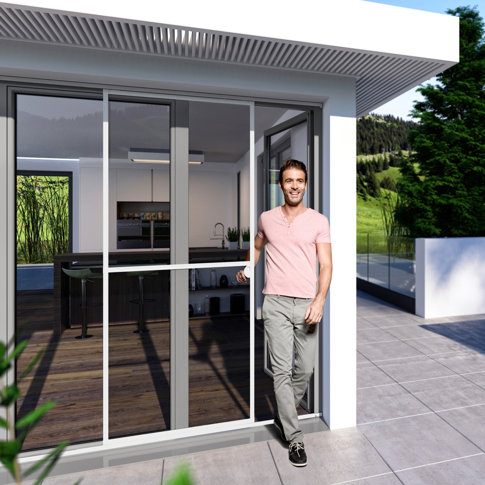 Windhager Insektenschutz-Schiebetür "Expert, Fliegengitter für große doppelflügige Terrassentüren" 1 Stk. tlg. Schiebetür für Balkon,120 x 240 cm, erhältlich in anthrazit oder weiß
