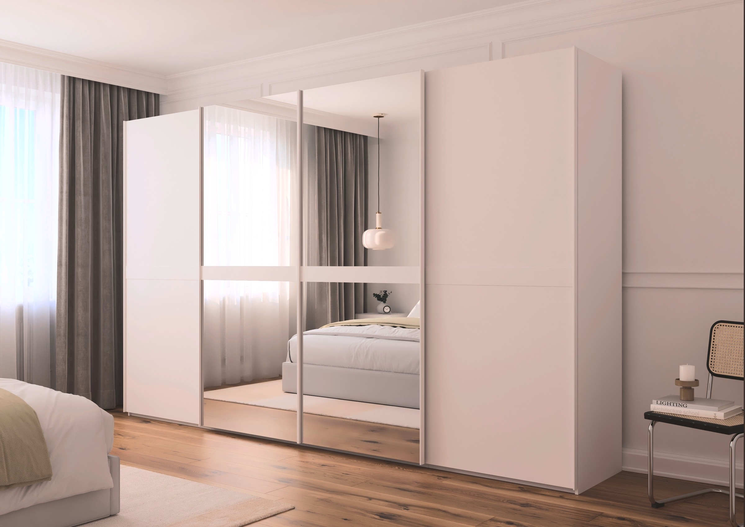 rauch Schwebetürenschrank »Kleiderschrank Schrank Garderobe Schlafzimmerschrank SCALE-LINE«, edle Optik mit Bauchbinde in Korpusfarbe mit Spiegel MADE IN GERMANY