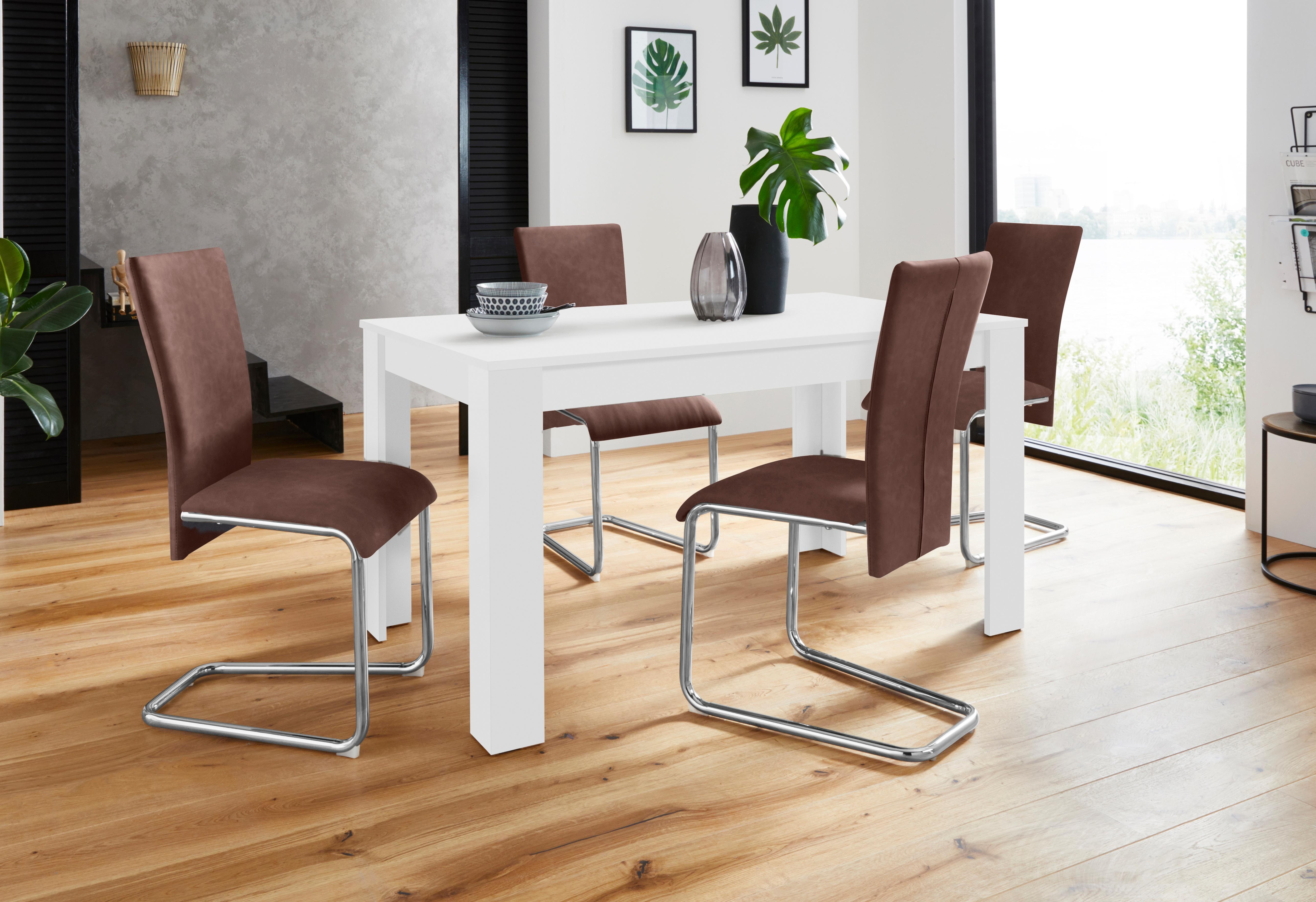 Homexperts Essgruppe Nick3-Mulan, (Set, 5 tlg.), mit 4 Stühlen, Tisch in weiß, Breite 140 cm