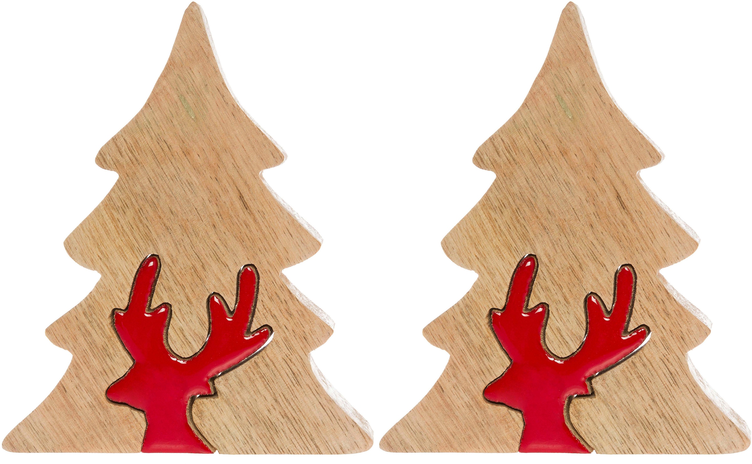 Dekobaum "Deko Puzzle Baum, mit Rentier", B/H/T: 14cm x 17cm x 3cm, rot, MYFLAIR MÖBEL & ACCESSOIRES, Wohnzimmer, Dekofiguren, Weihnachtsdeko aus