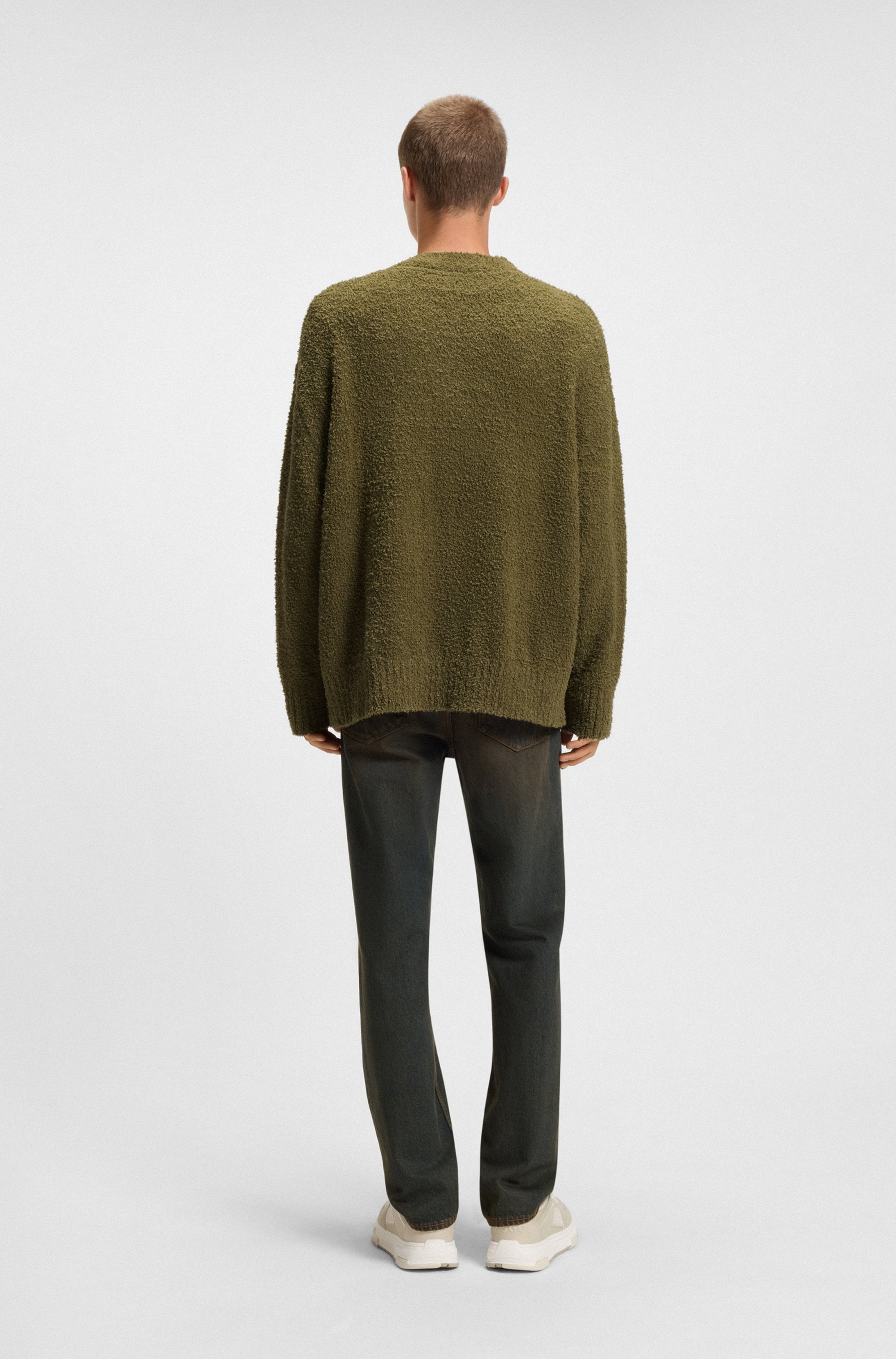 HUGO Blue Strickjacke »Sonou«, V-Ausschnitt, Oversized fit, Bouclé-Strick