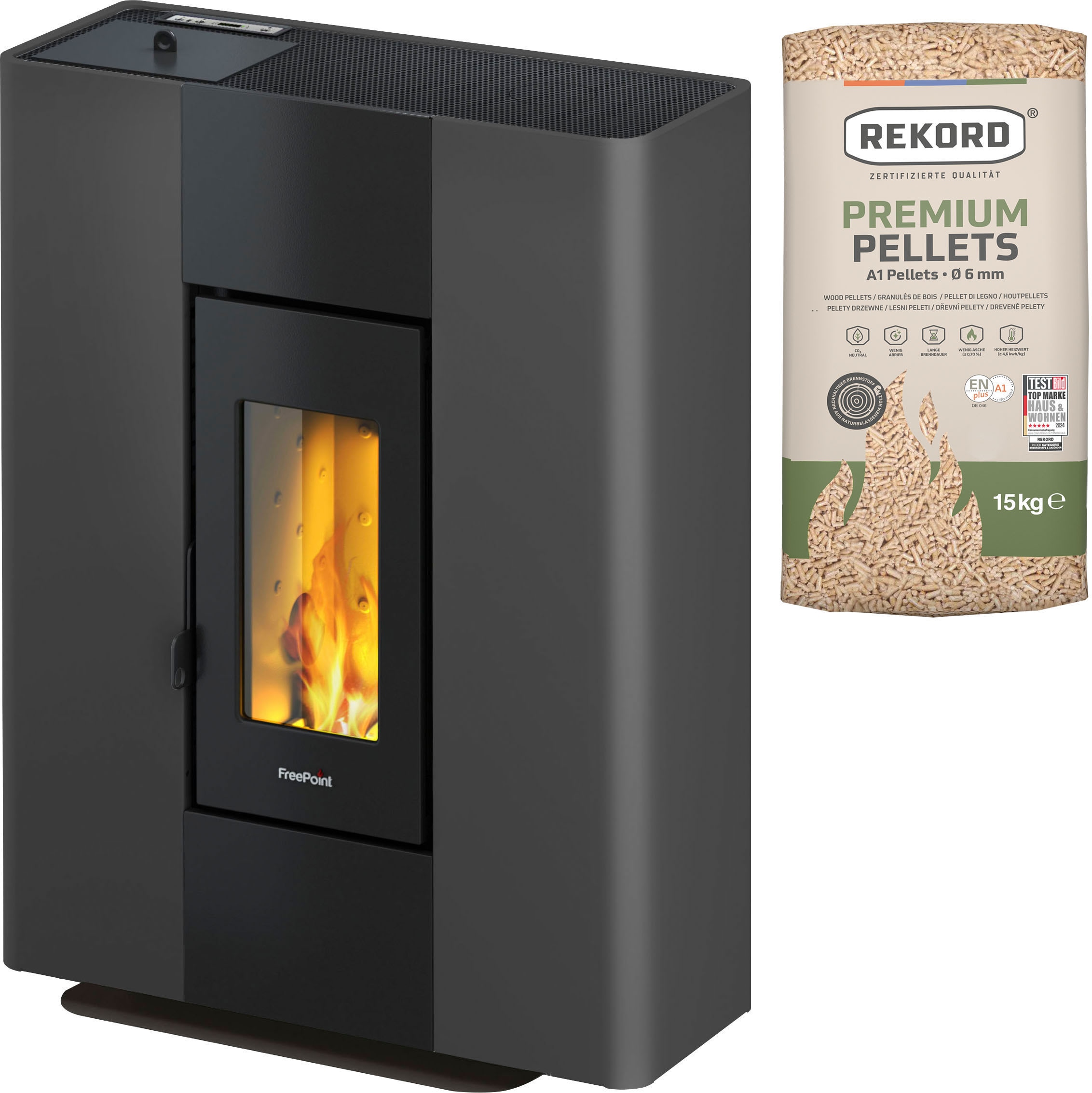 FREEPOINT Pelletofen "Roxy Stand raumluftunabhängig", grau, Kaminöfen, Flurmodell, Abgang oben, hinten oder seitlich, WIFI optional