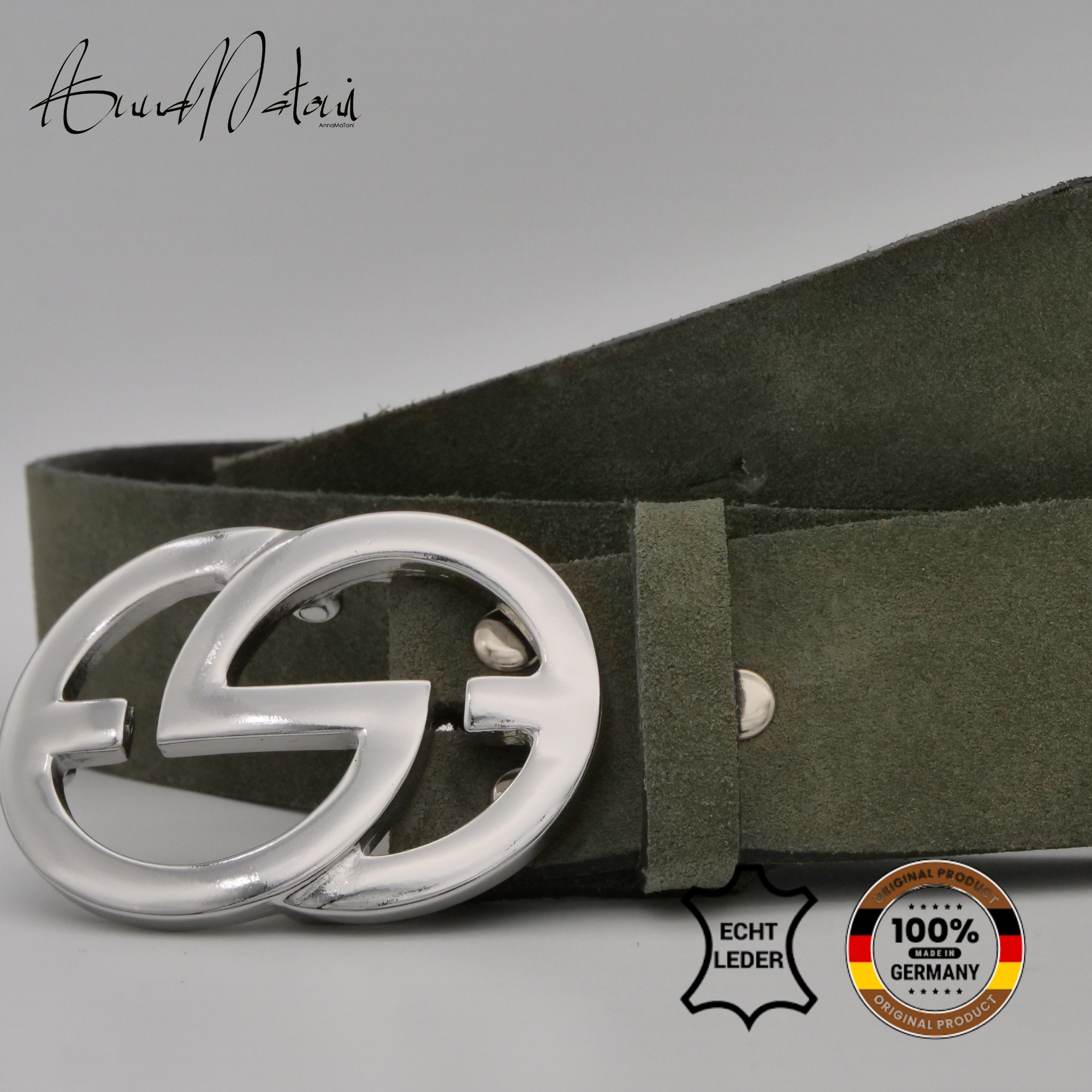 Ledergürtel ANNAMATONI "AnnaMatoni Damen Ledergürtel in hochwertigem Velour Leder 4cm", Damen, Gr. TW85 - 100cm Gesamtlänge, olive 560, 100% Leder, Gürtel Ledergürtel 6