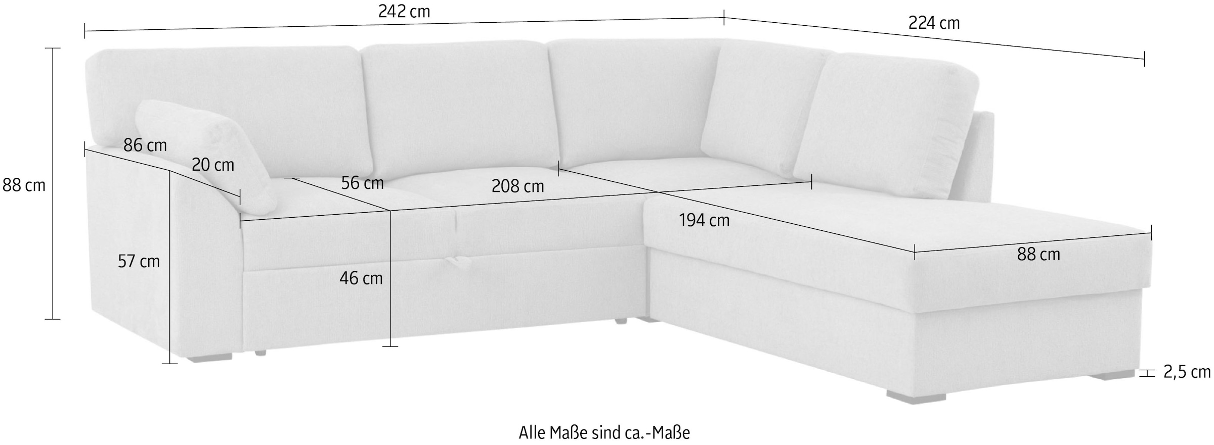 Home affaire Ecksofa »Citry«, Breite 242 cm, Chenille, Bettfunktion, Bettkasten, L-Form