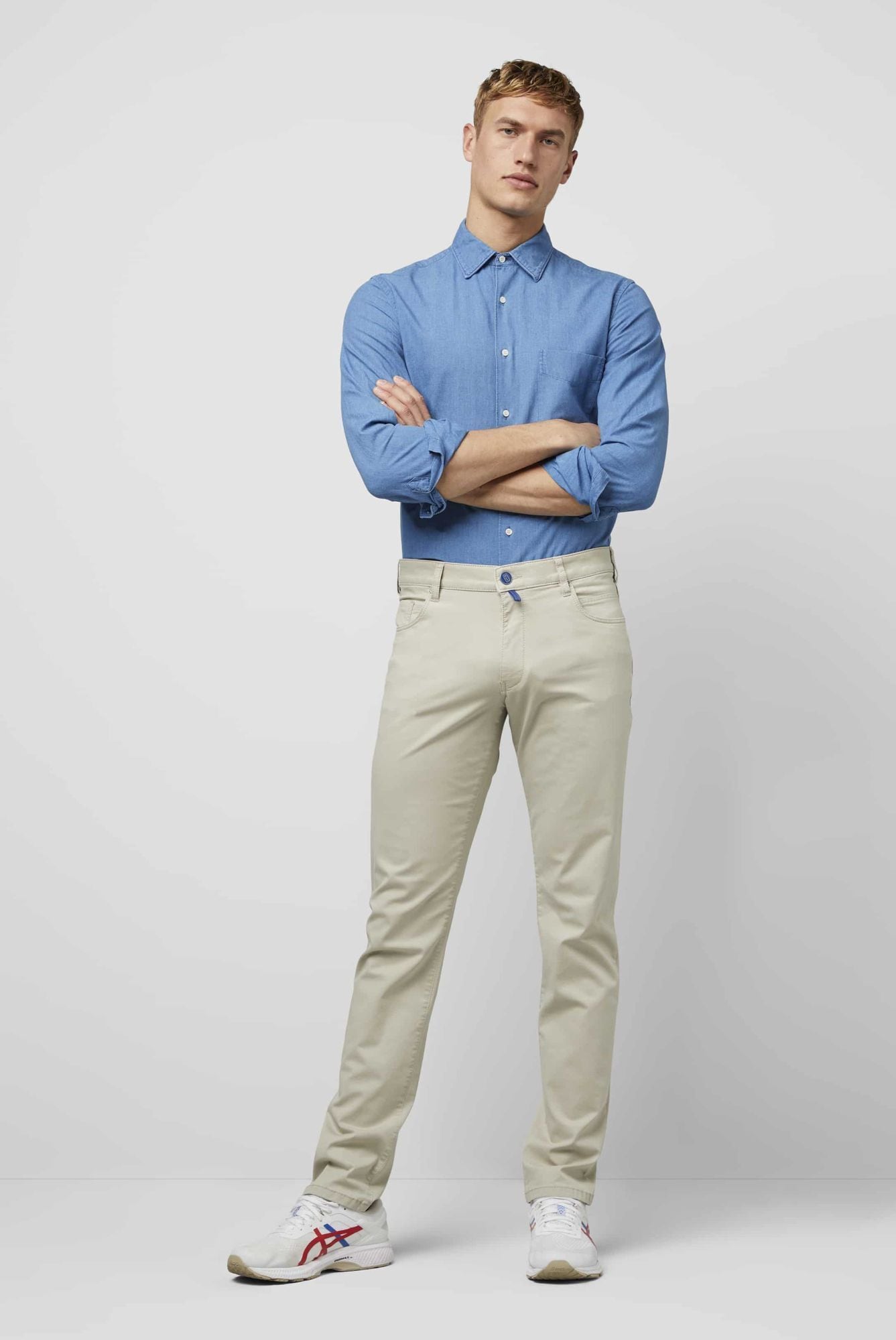 Stoffhose MEYER "M5 Slim", Herren, Gr. 36, Länge 30, beige, 77% Baumwolle, 19% Lyocell, 4% Elasthan, unifarben, figurumspielend lang, Hosen Stoffhose, M5 Slim Five-Pocket