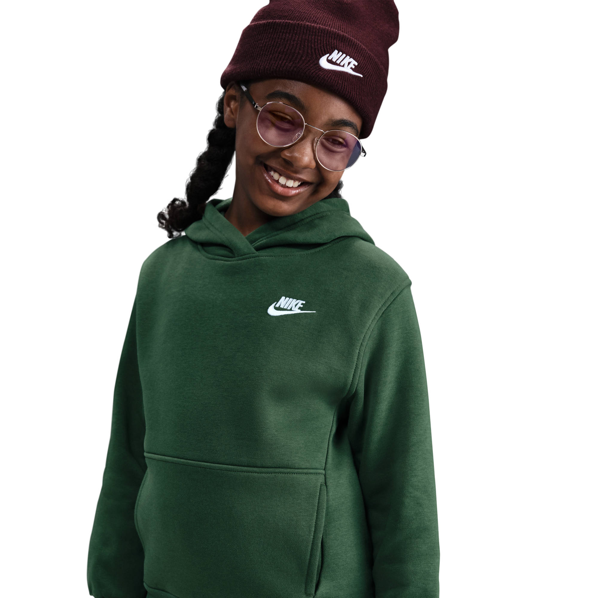 NIKE SPORTSWEAR Mädchen Kapuzensweatshirt "K NSW CLUB FLC HDY LBR"fir, weiß, Gr. XS, Obermaterial: 80% Baumwolle, 20% Polyester, Sweatshirts